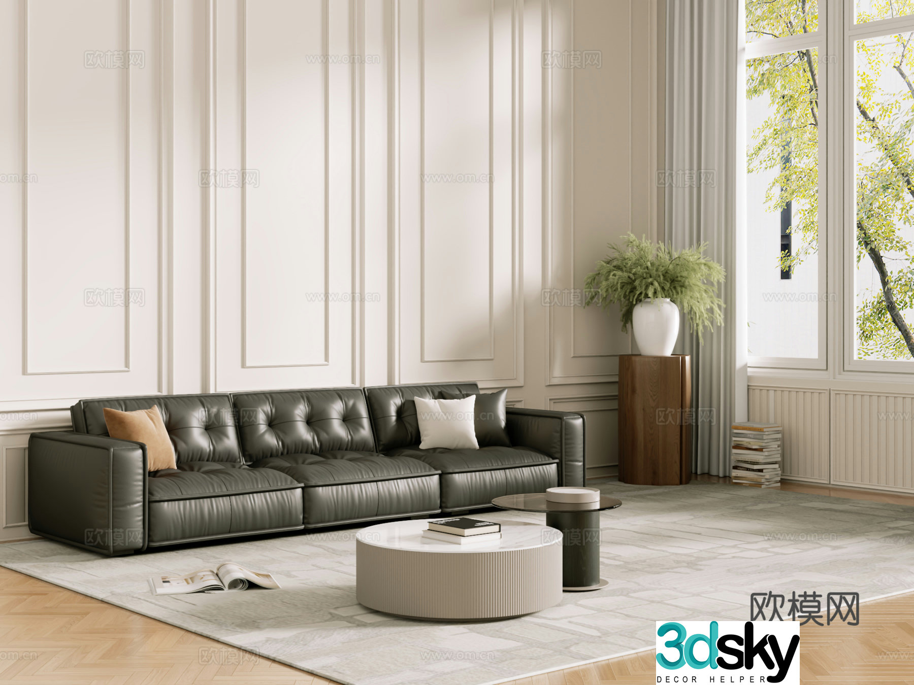 Middle-aged sofa combination coffee table carpet multi-person sofa 3D model