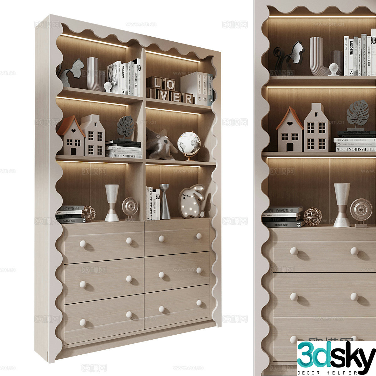 Modern creamy children’s bookcase children’s cabinet 3d model