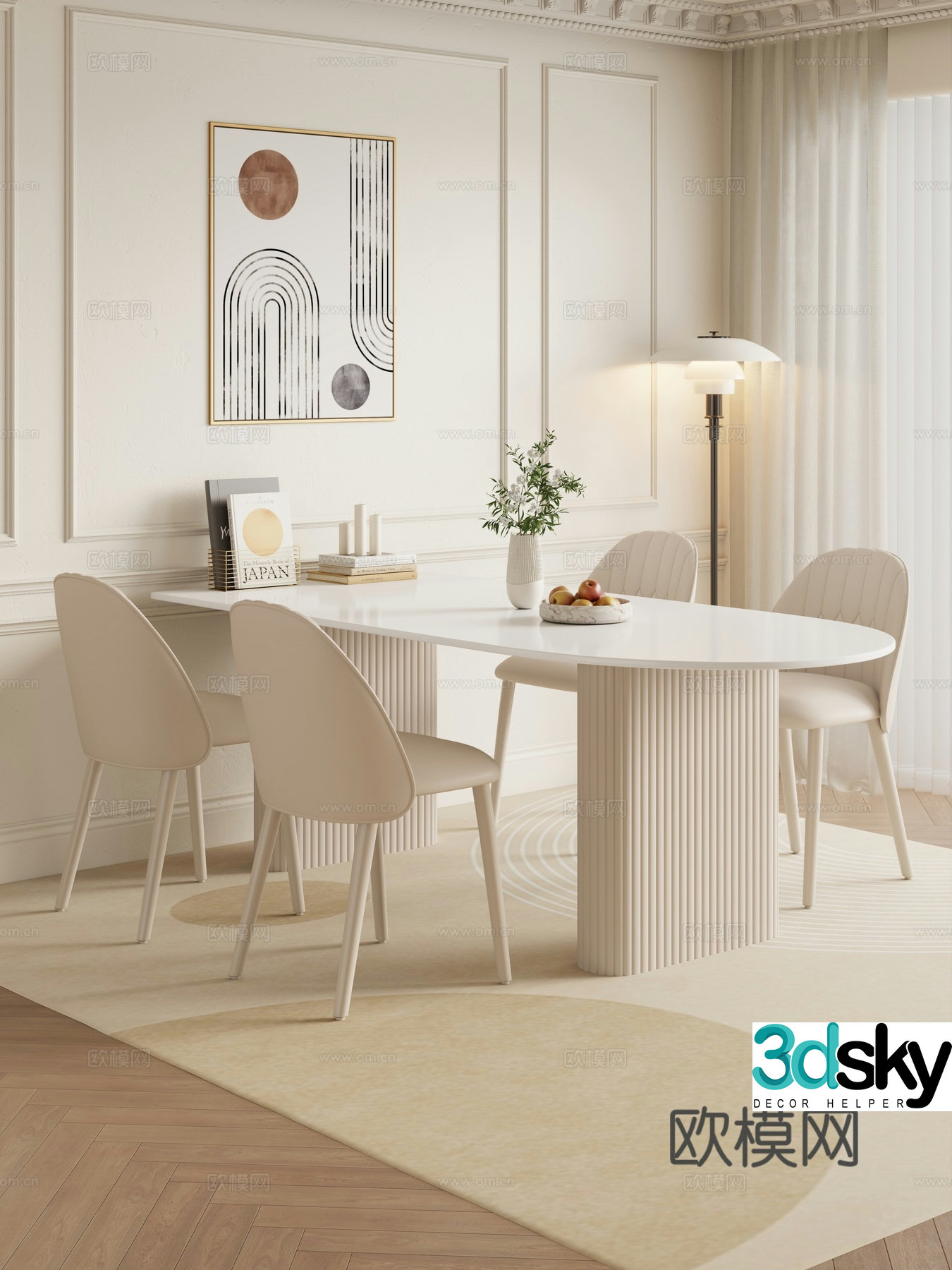 Restaurant Dining table and chair combination Rock table hanging paintings Decoration 3D model