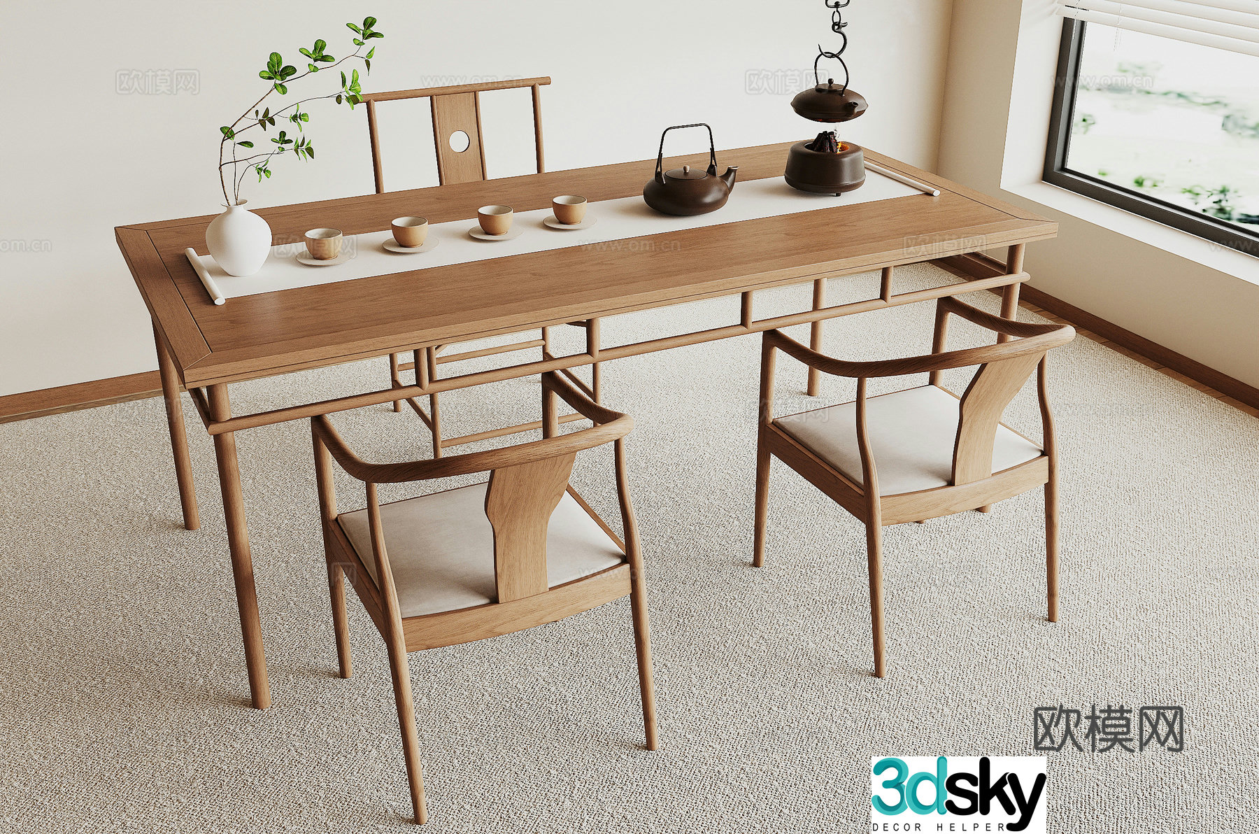 New Chinese style tea table and chair 3D model