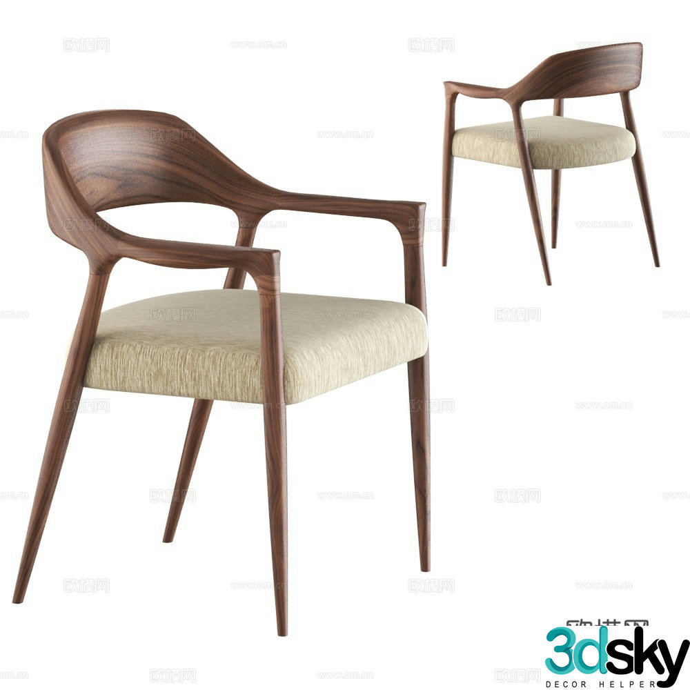 Log single chair Nordic chair 3d model