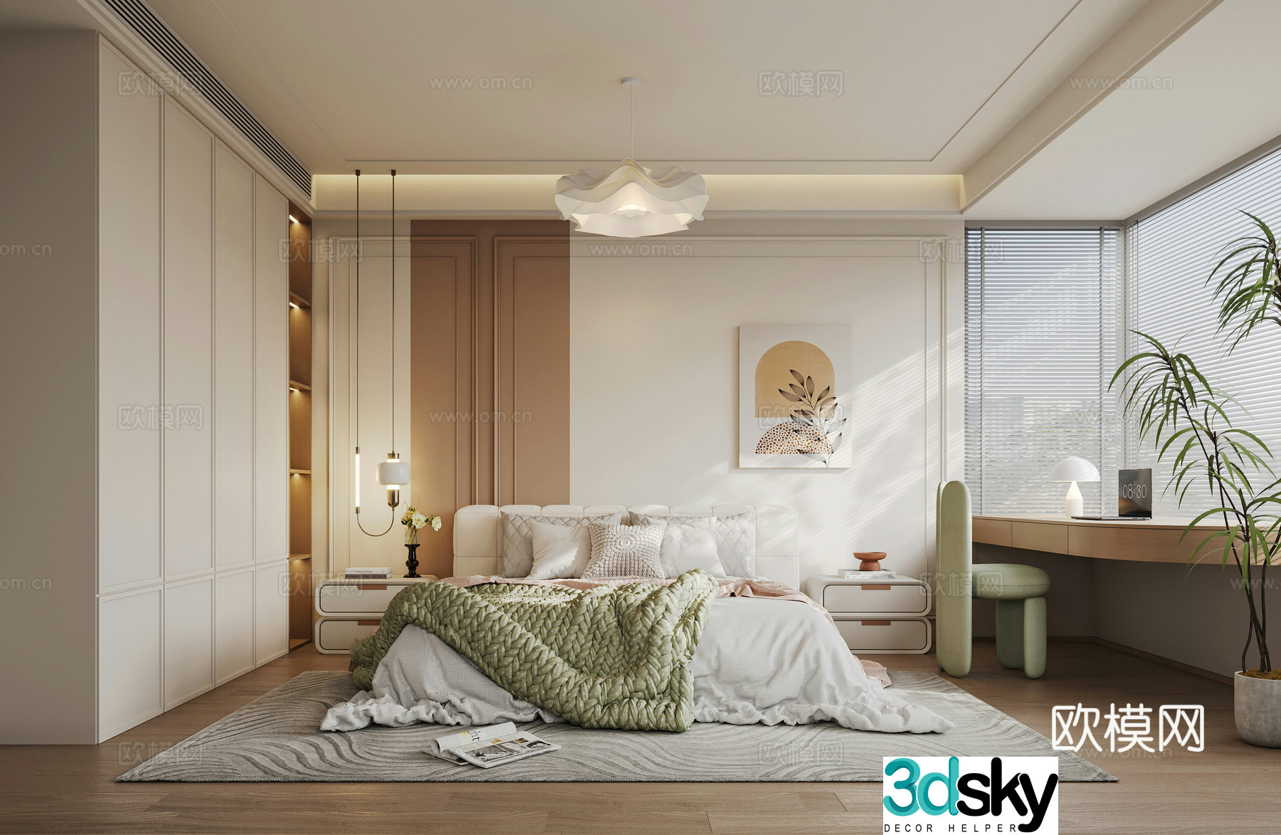 Creamy Bedroom 3d Model