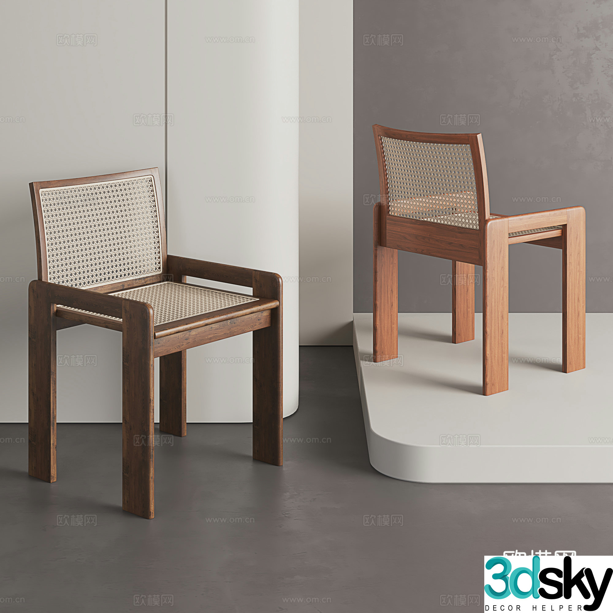 Retro dining chair Solid wood rattan dining chair Wasabi style single chair Medium backrest chair Nordic chair 3d model