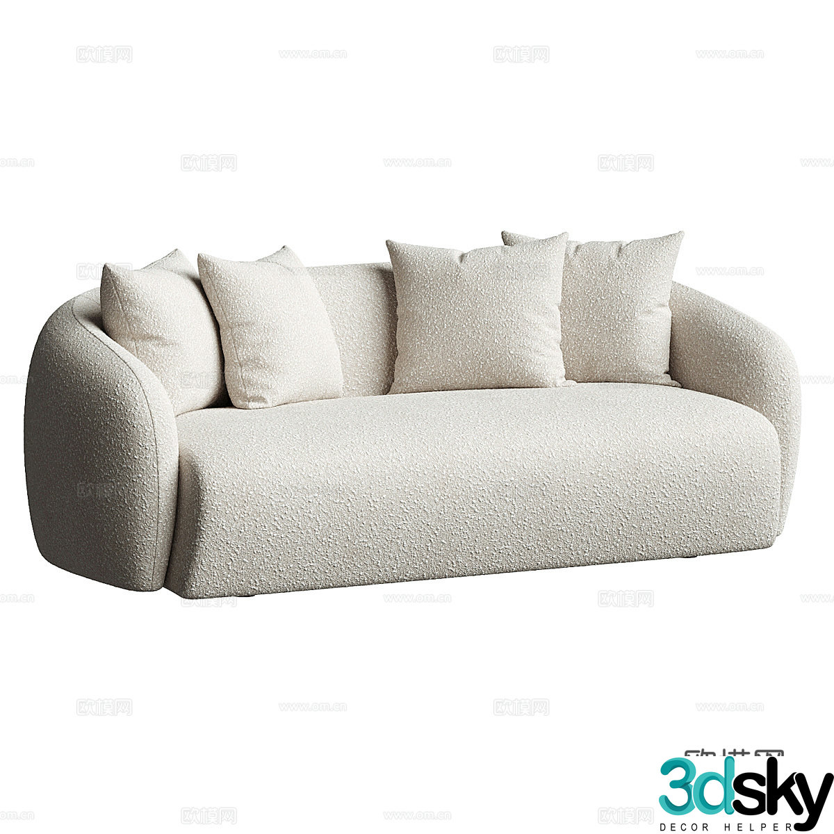 Modern Cream Style Bindiya Boucle Fabric Sofa 3D Model