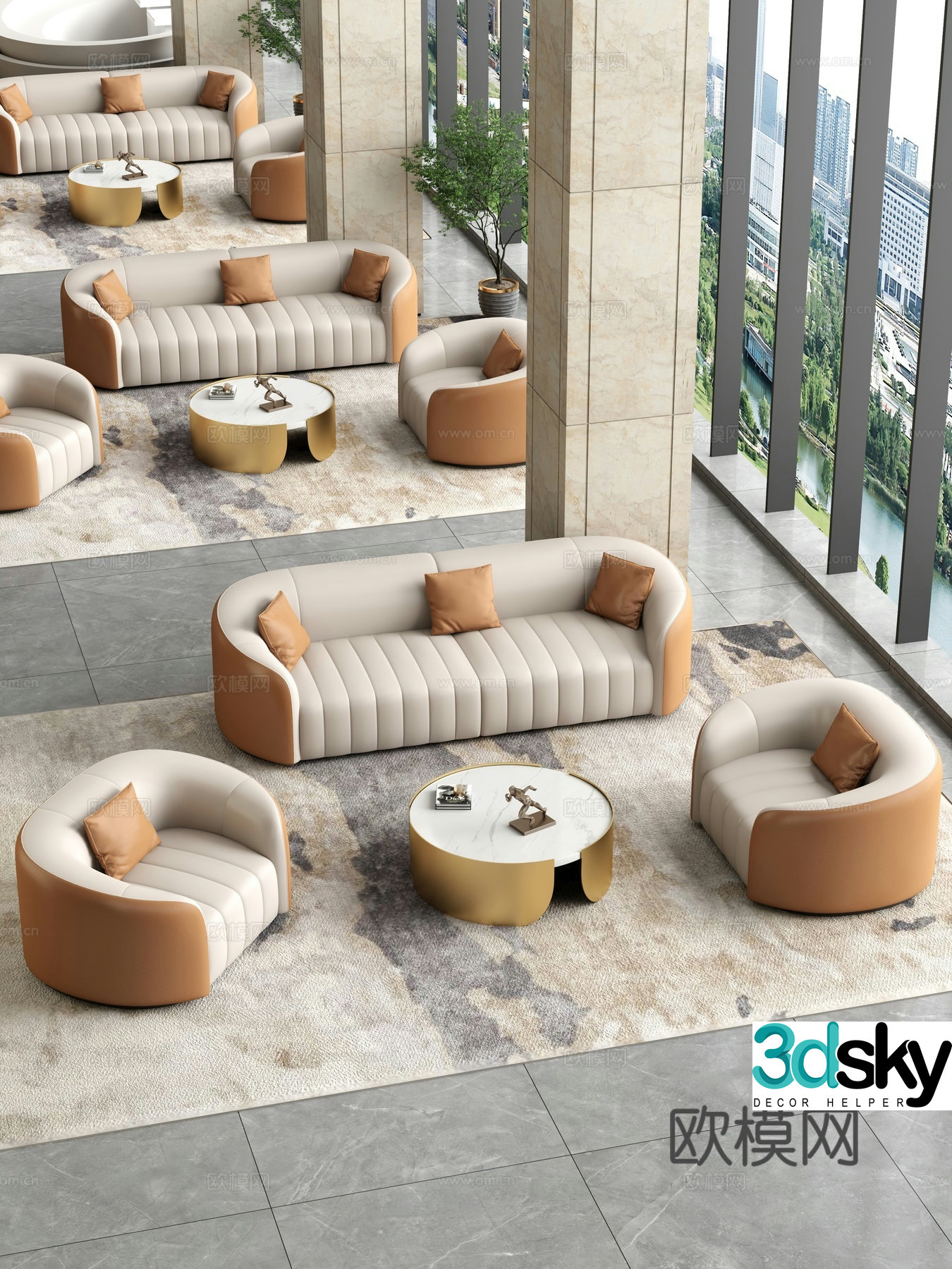 Lobby sofa combination Lobby sofa coffee table Casual sofa 3D model
