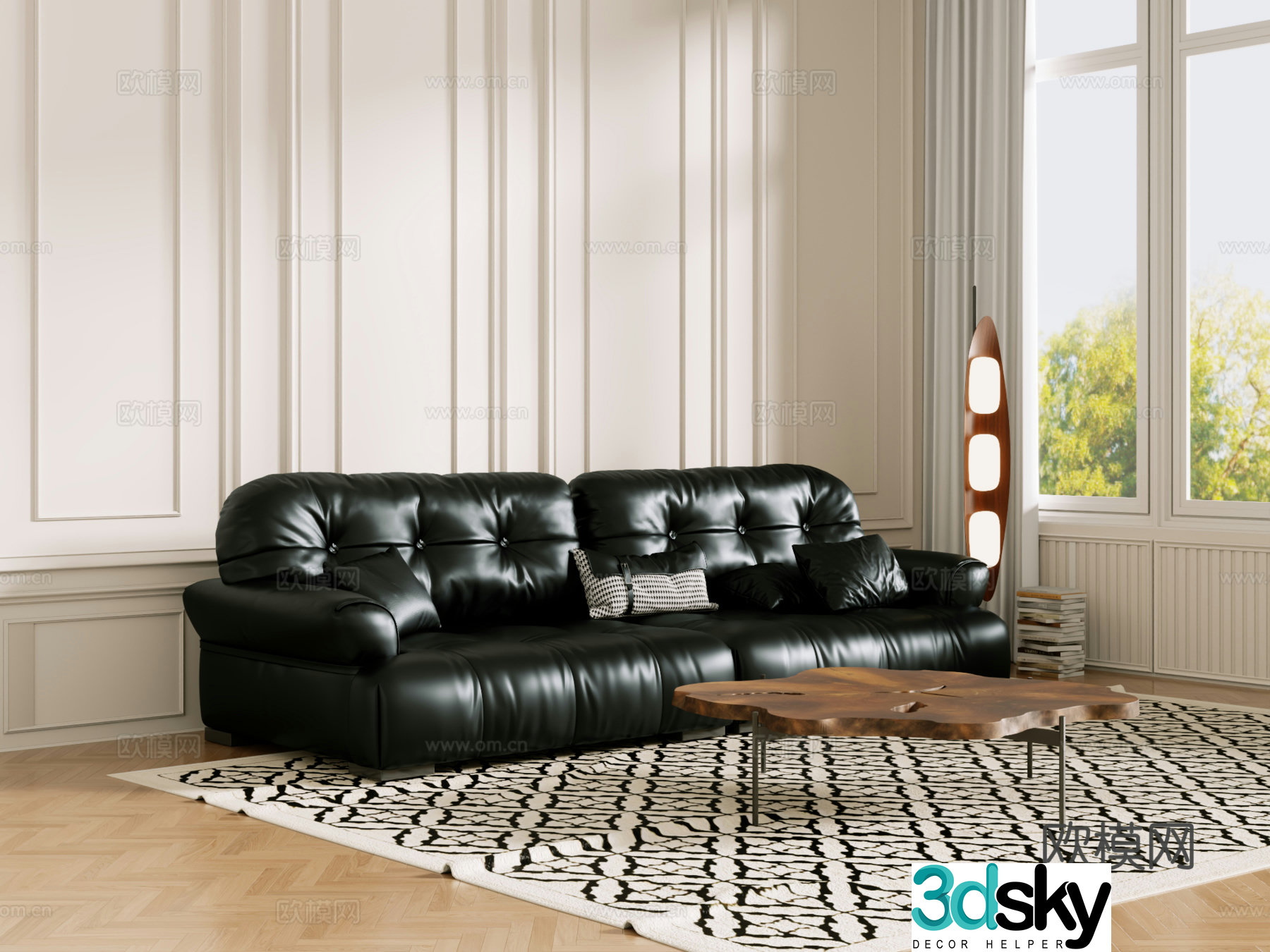 Middle-aged sofa combination coffee table carpet multi-person sofa 3D model