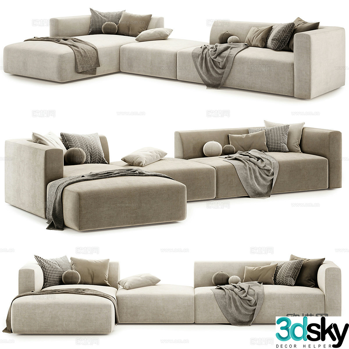 Modern Italian cloth chair corner sofa 3d model