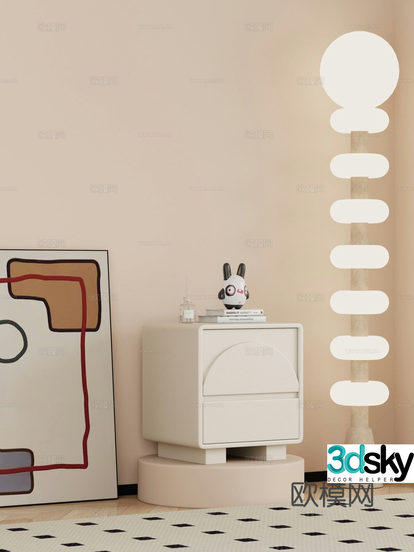 Modern side table bedside table corner table shelf decoration 3d model