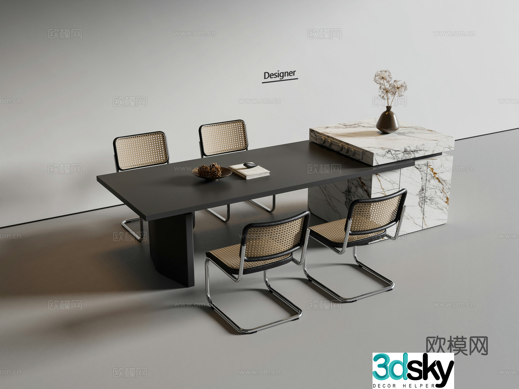 Medium style dining table and chairs Island dining table and chairs 3D model