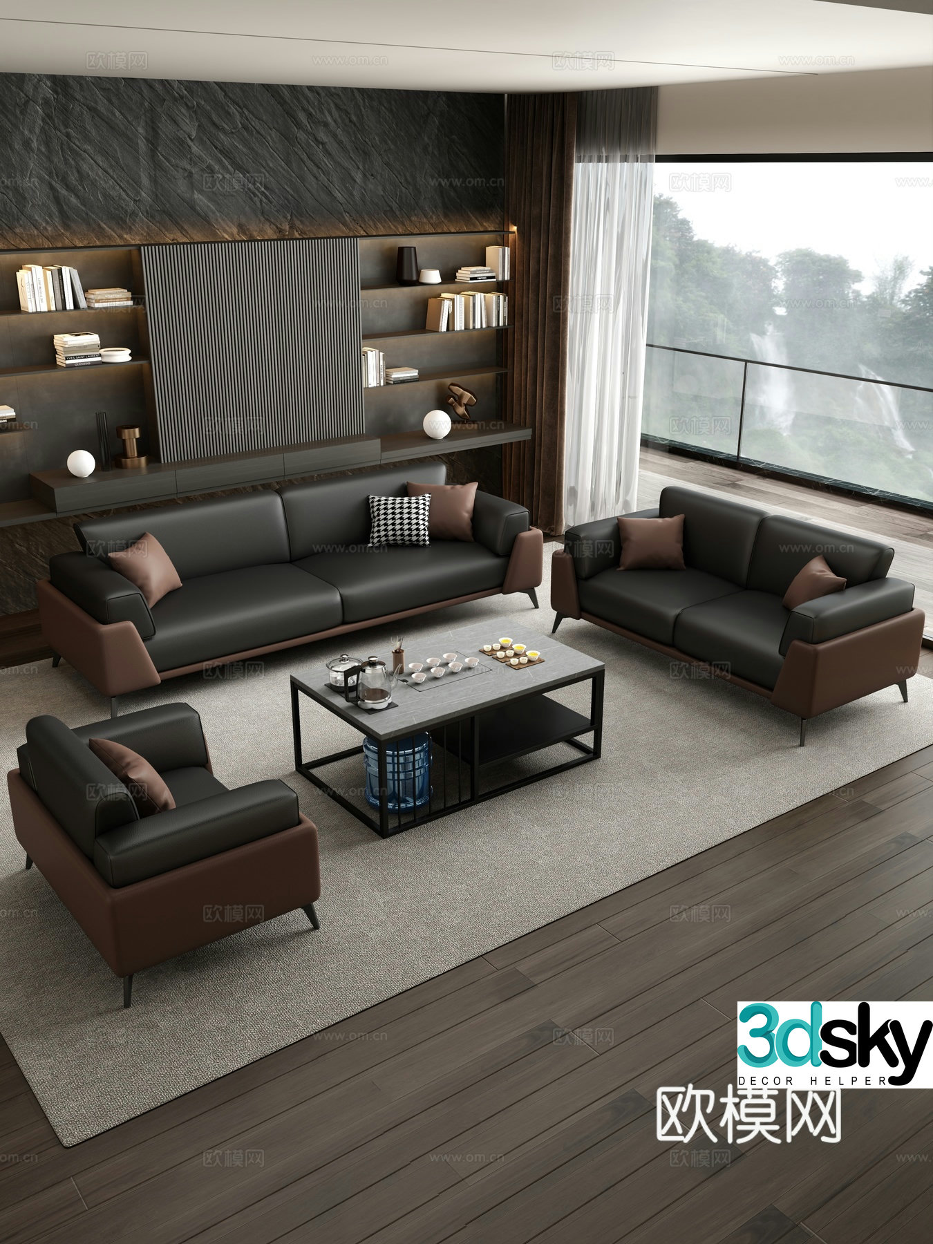 Italian living room Italian office office sofa sofa coffee table combination casual sofa 3d model