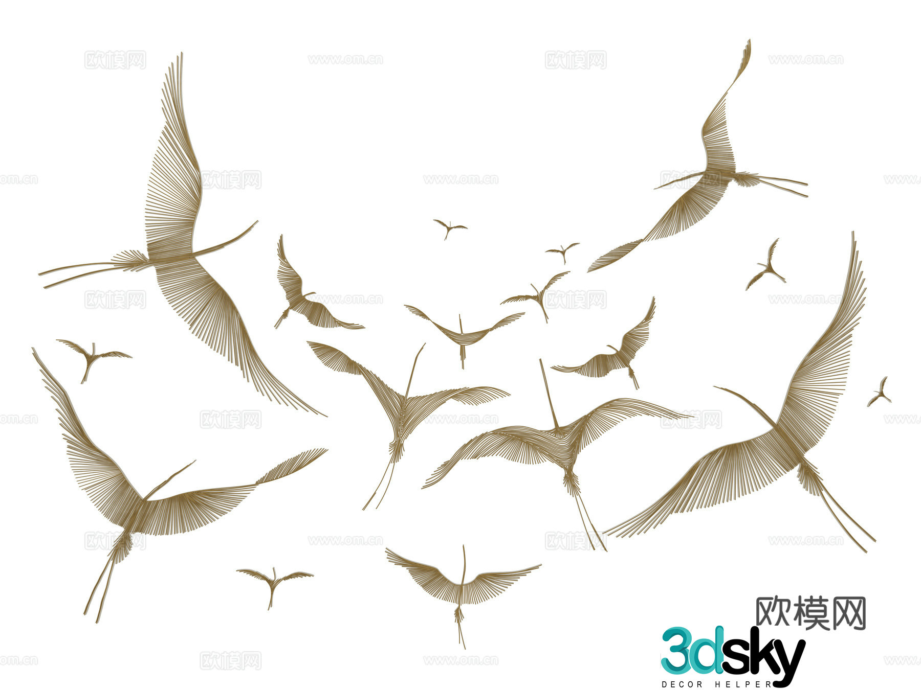 New Chinese style wall decoration metal flying crane wall decoration pendant 3D model
