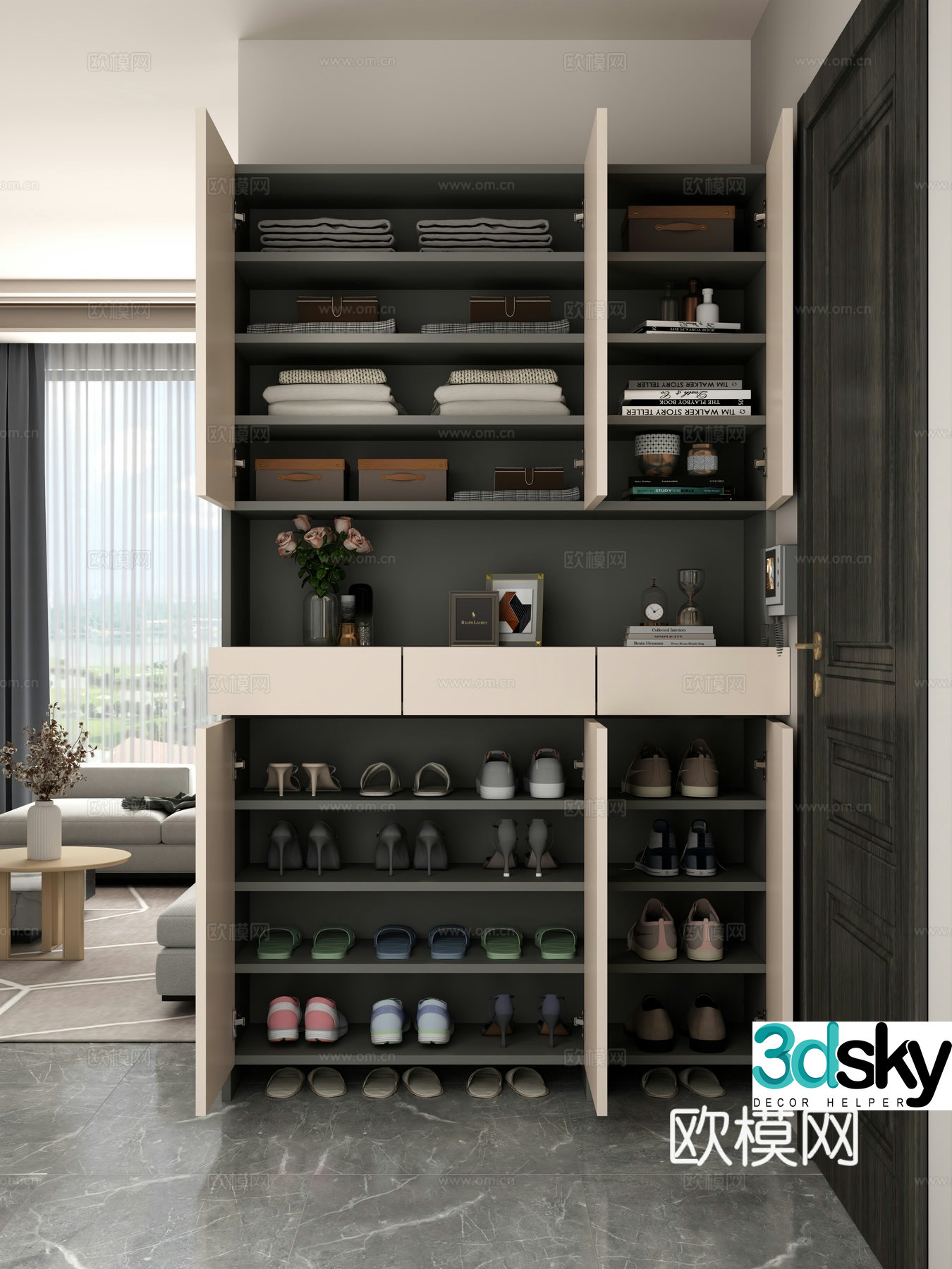 Modern shoe cabinet shoe cabinet open combined shoe cabinet side cabinet door-entry shoe cabinet 3D model