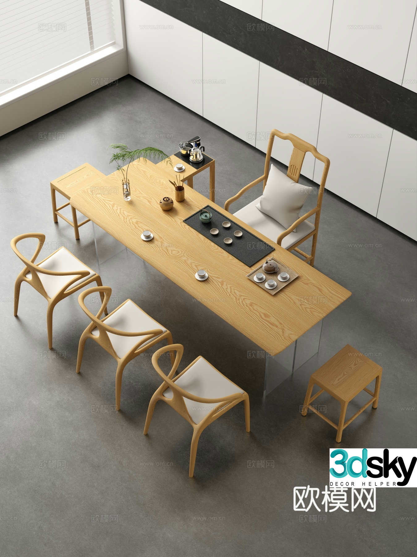 Creamy large plate table tea table and chair combination tea table tea table tea room tea table balcony tea table 3D model