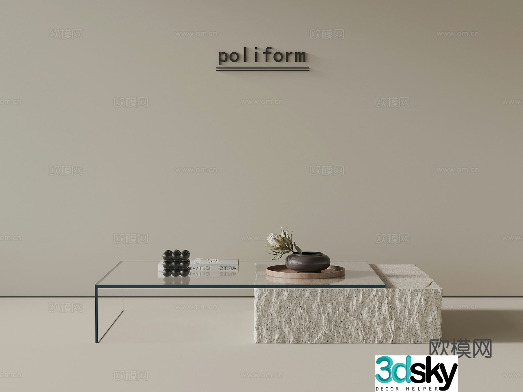 Modern simple coffee table Square coffee table 3D model