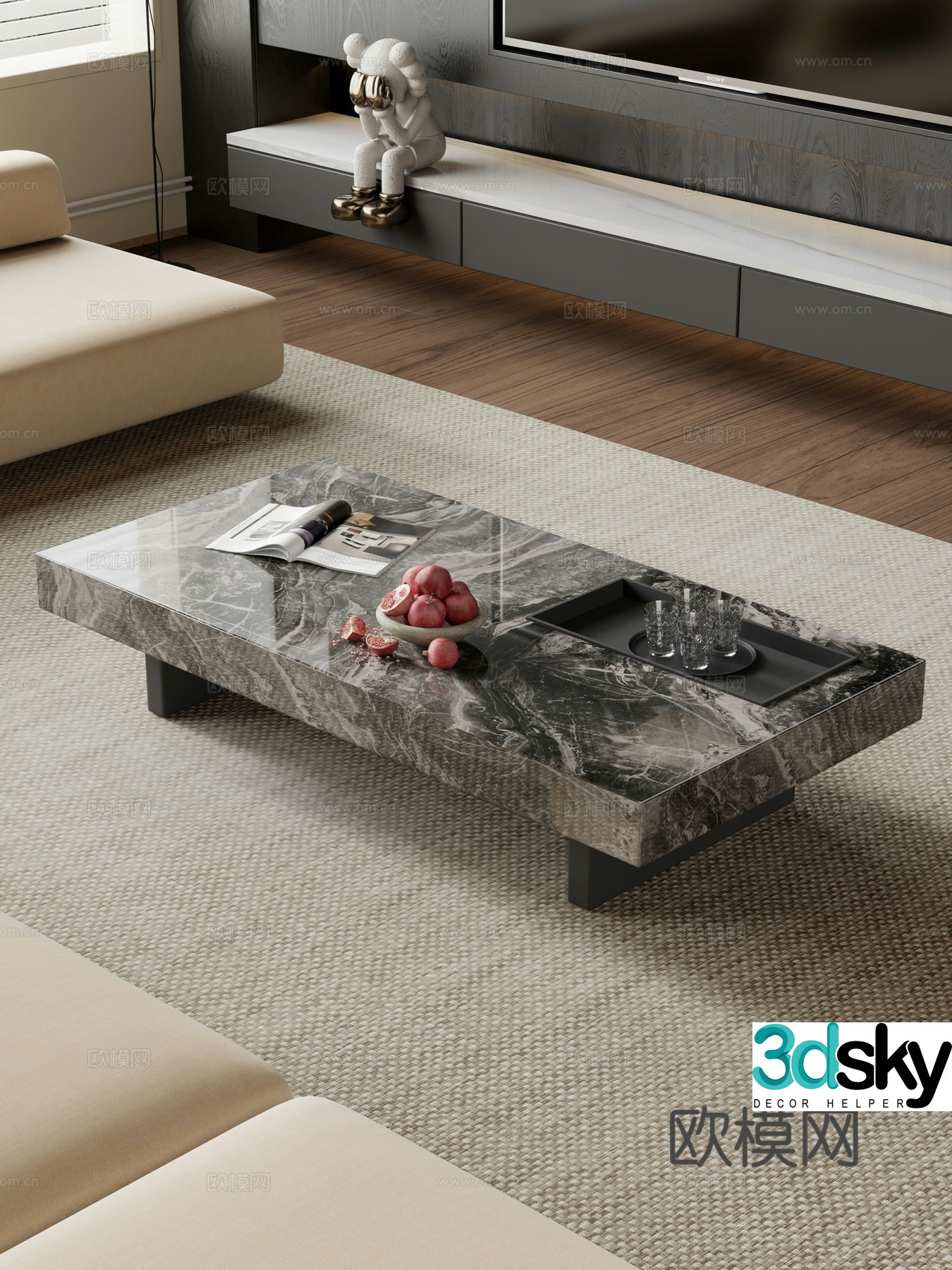 Marble coffee table rock sheet coffee table coffee table 3d model