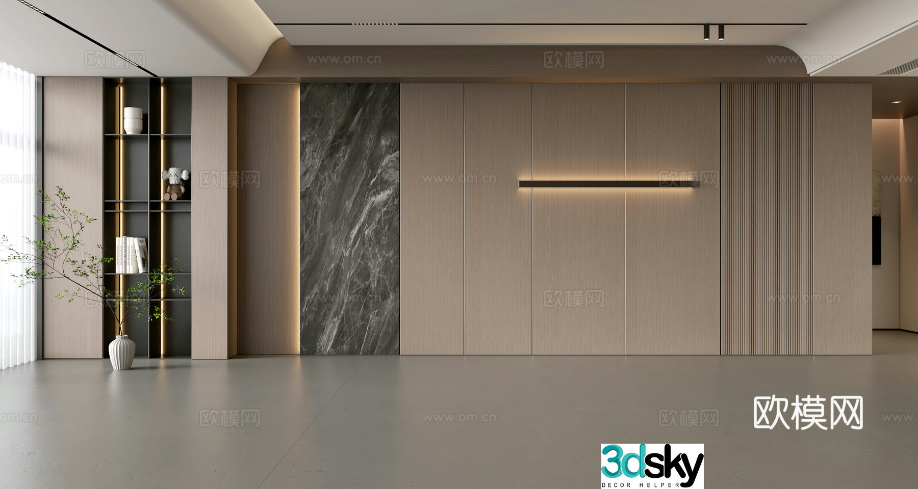Modern simple sofa background wall modern ornament balcony cabinet living room cabinet wood veneer background wall 3d model