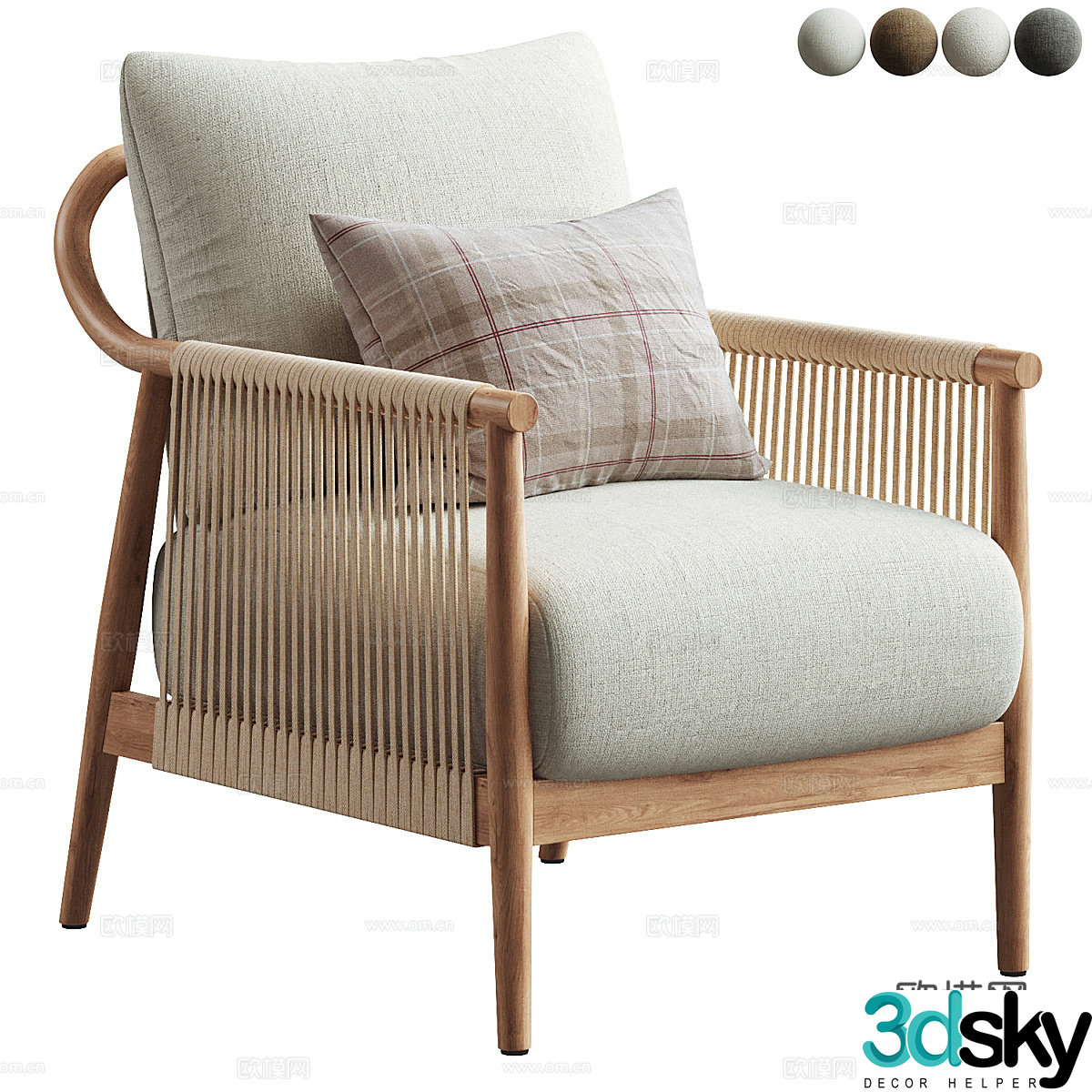 New Chinese style Wasabi Brena soft-pack armchair 3D model