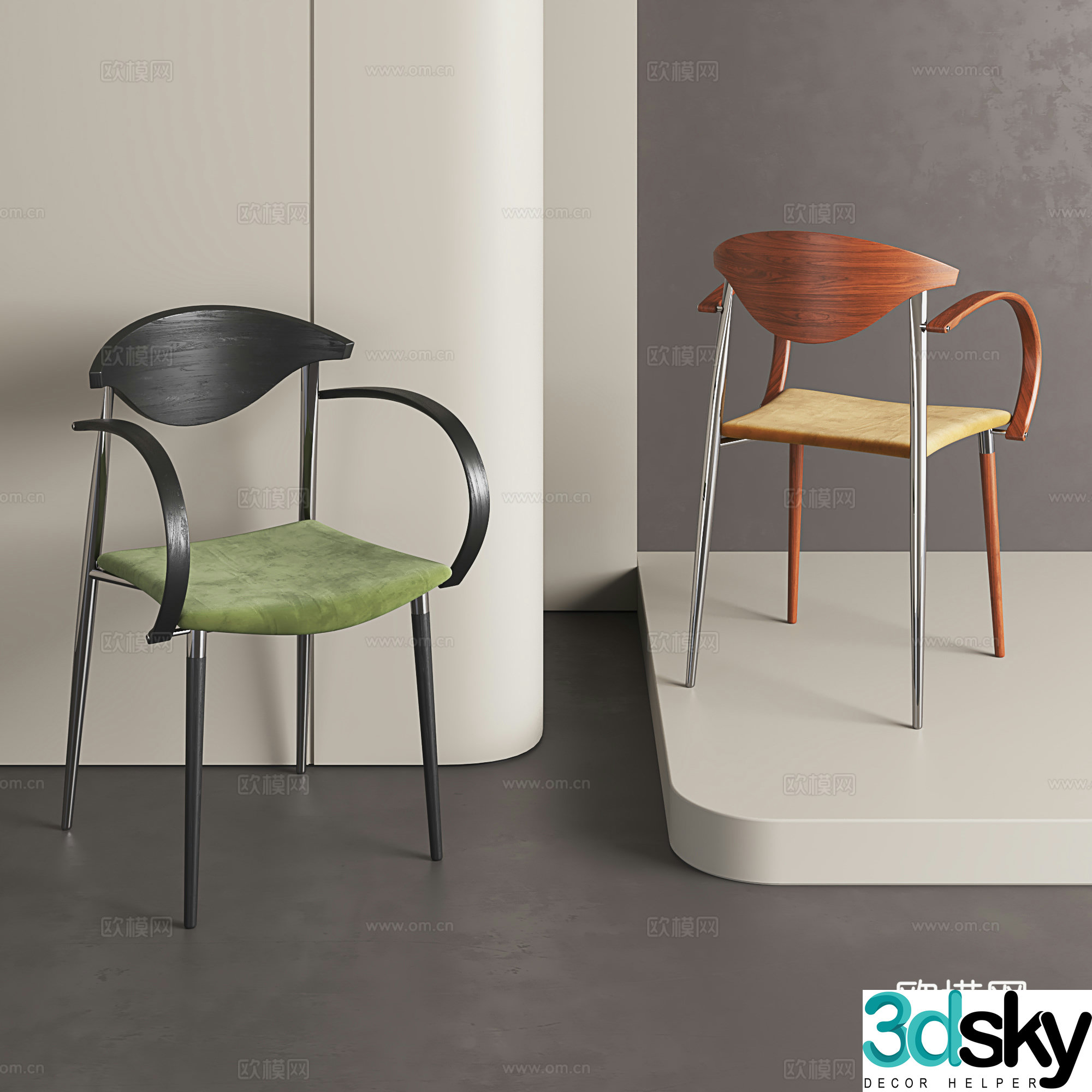 Retro desk and chair medieval dining chair armrest chair modern single chair stainless steel solid wood chair 3d model