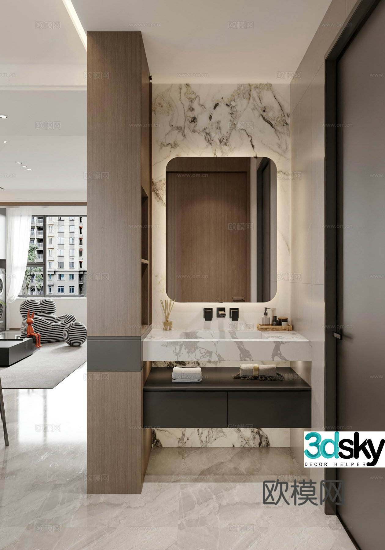 Modern bathroom_Light luxury bathroom dry area 3D model