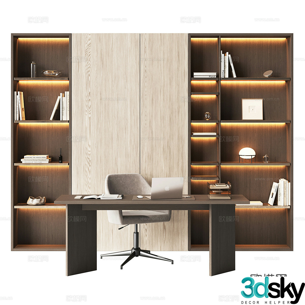 Modern Italian minimalist bookcase desk and chair 3d model