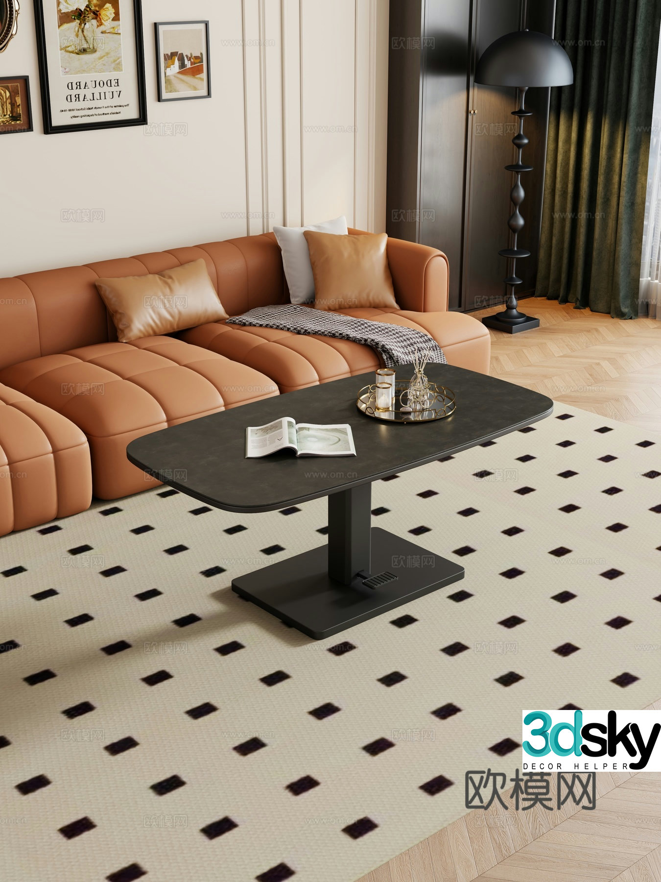 Creamy living room mother-child coffee table sofa coffee table combination decoration 3d model