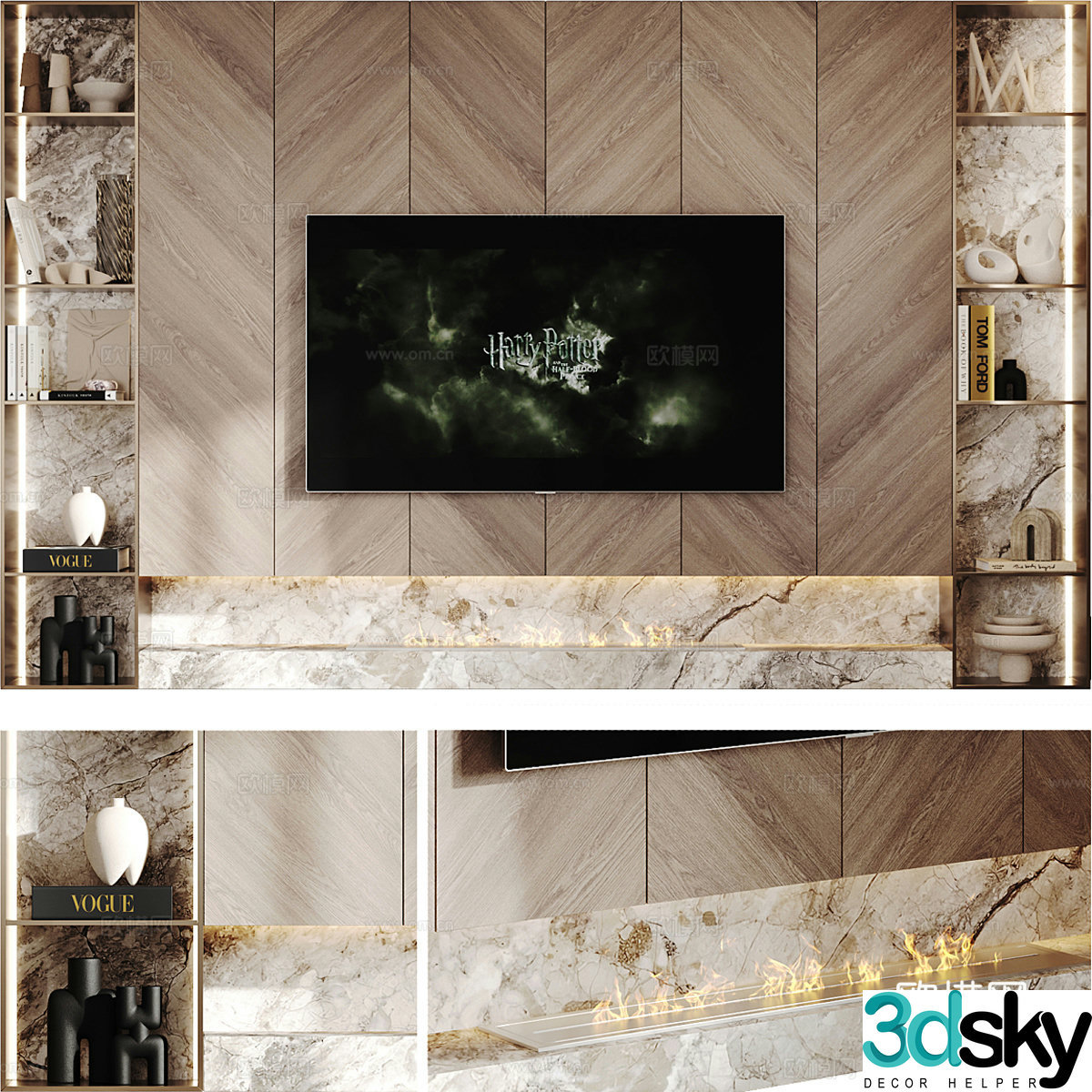 Modern Italian light luxury TV background wall 3d model