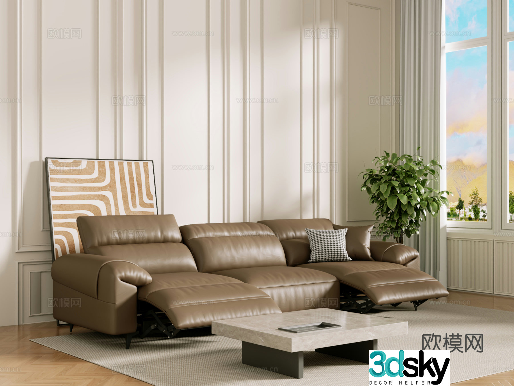 Middle-aged sofa combination coffee table carpet multi-person sofa 3D model