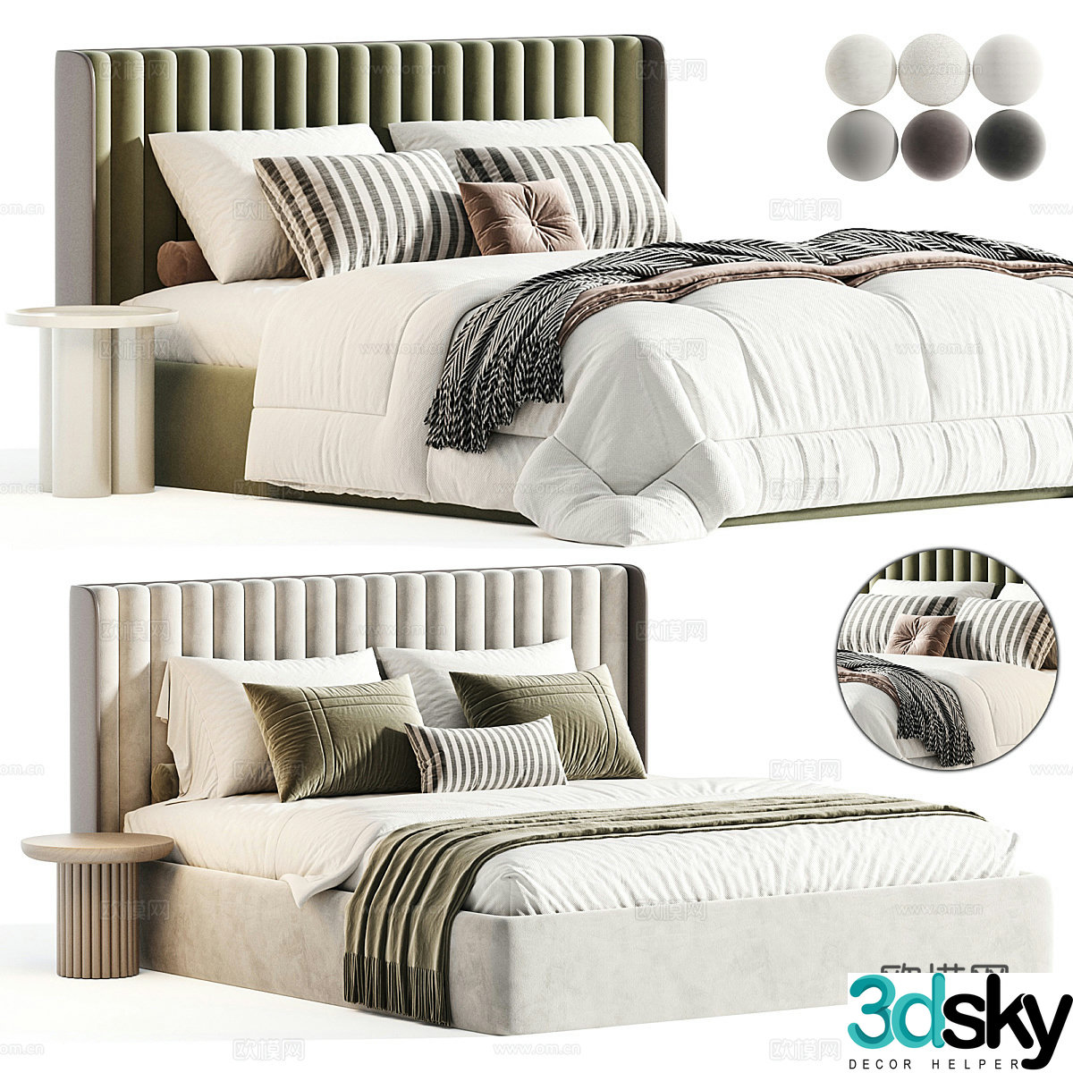 Modern cream style fabric double bed 3d model