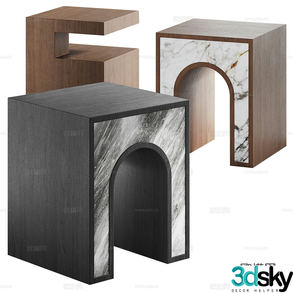New Chinese style light luxury side table bedside table 3D model