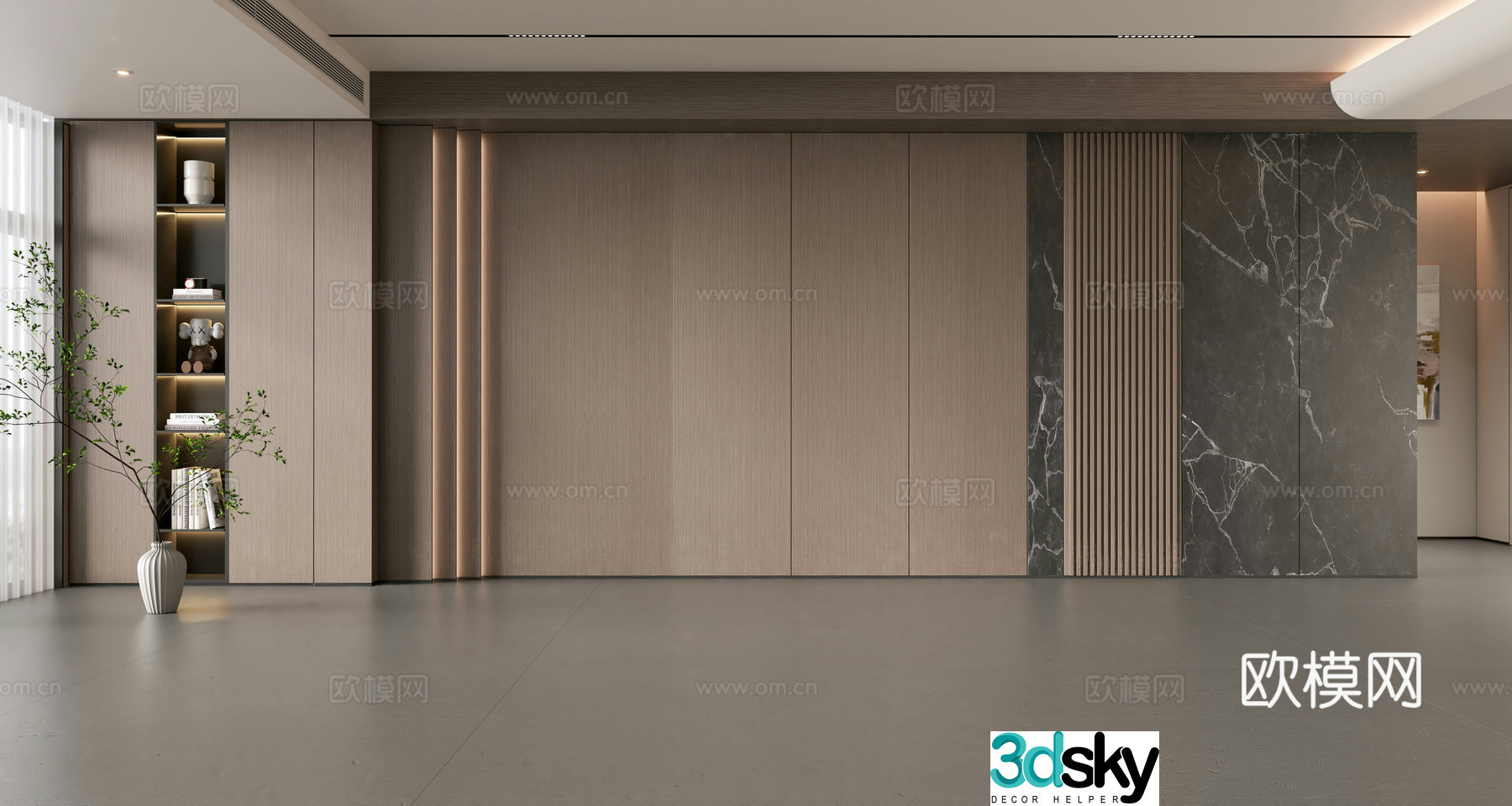 Modern Italian sofa background wall modern ornament balcony cabinet living room cabinet wood veneer background wall 3d model