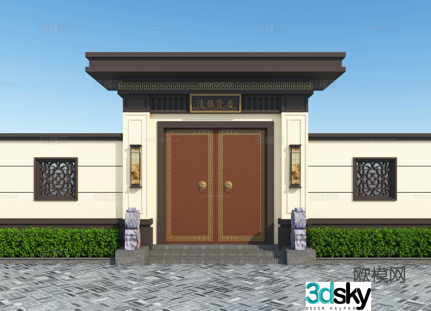 New Chinese style door door head villa door 3D model