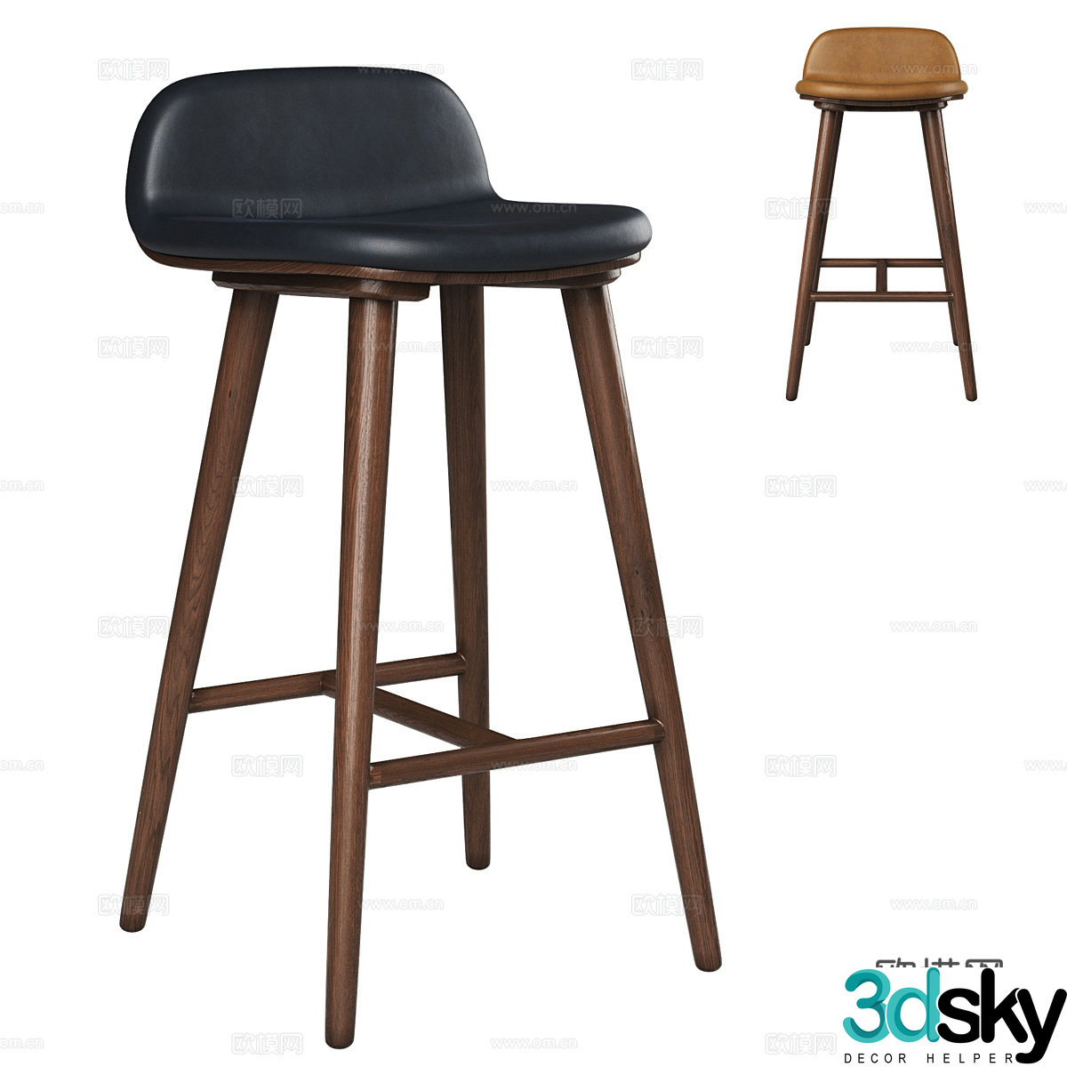 New Chinese light luxury Boulder leather bar stool 3D model