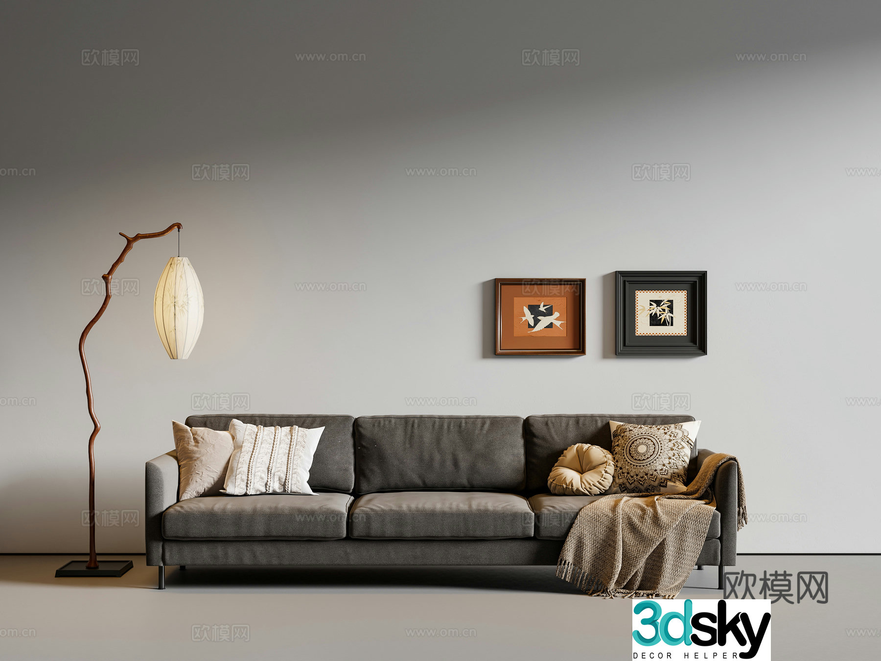 Middle-aged three-person sofa fabric sofa 3D model
