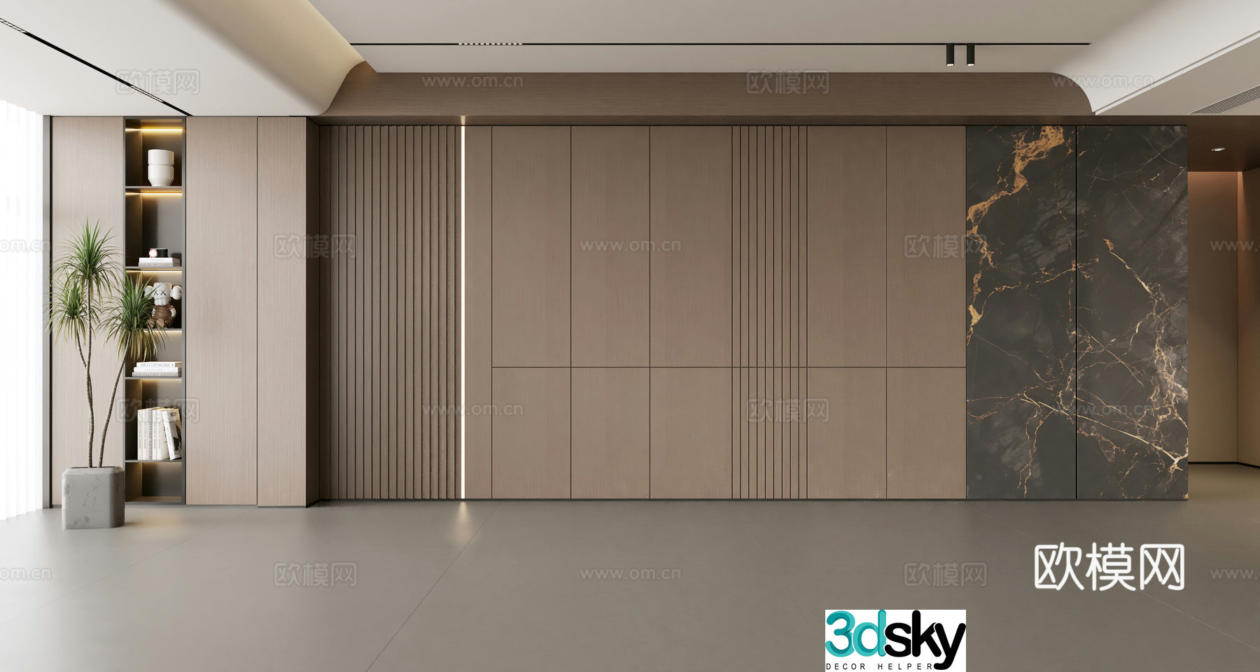 Modern simple sofa background wall modern ornament balcony cabinet living room cabinet wood veneer background wall 3d model