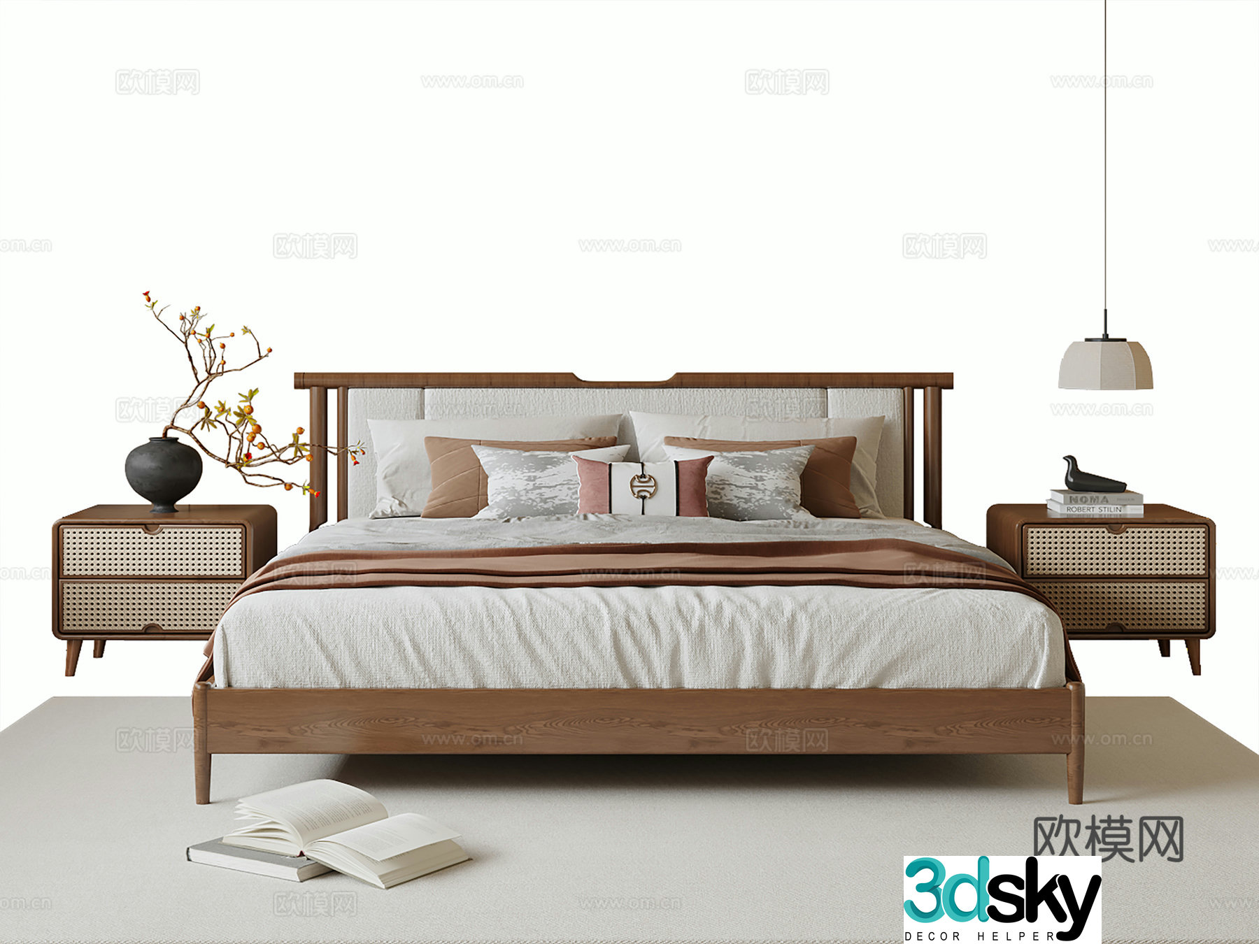 New Chinese Song style double bed 3D model