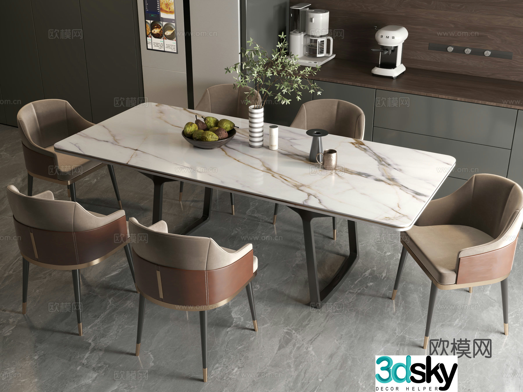 Modern dining table Italian dining table Modern Italian restaurant Dining table Dining table Dining chair 3d model