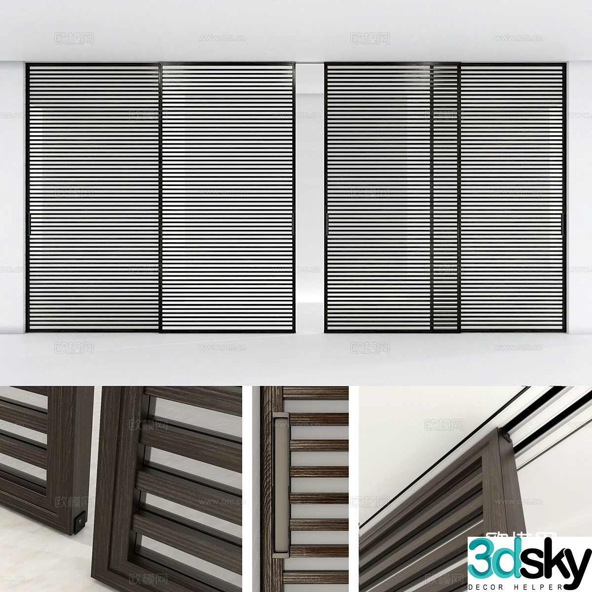 Modern grille sliding door 3d model