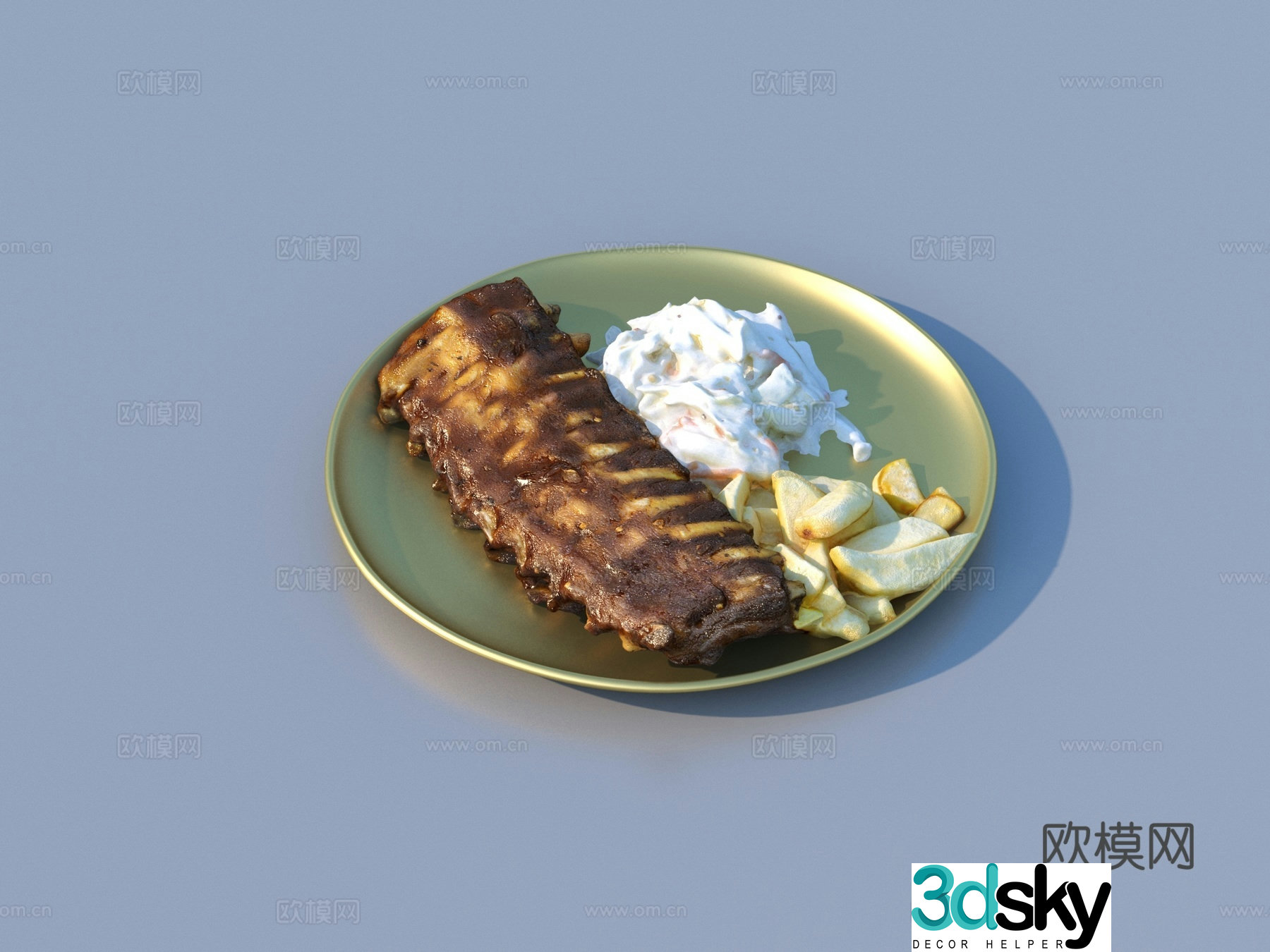 Ribs pork ribs western food ribs rice food food 3D model