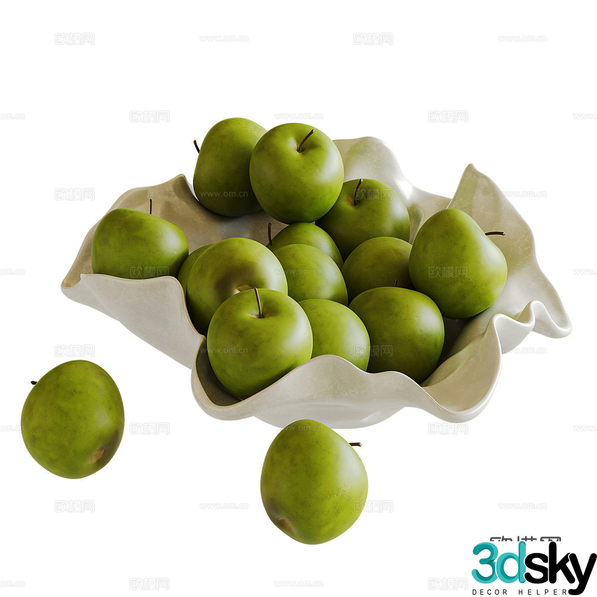 Green apple fruit tray 3d model