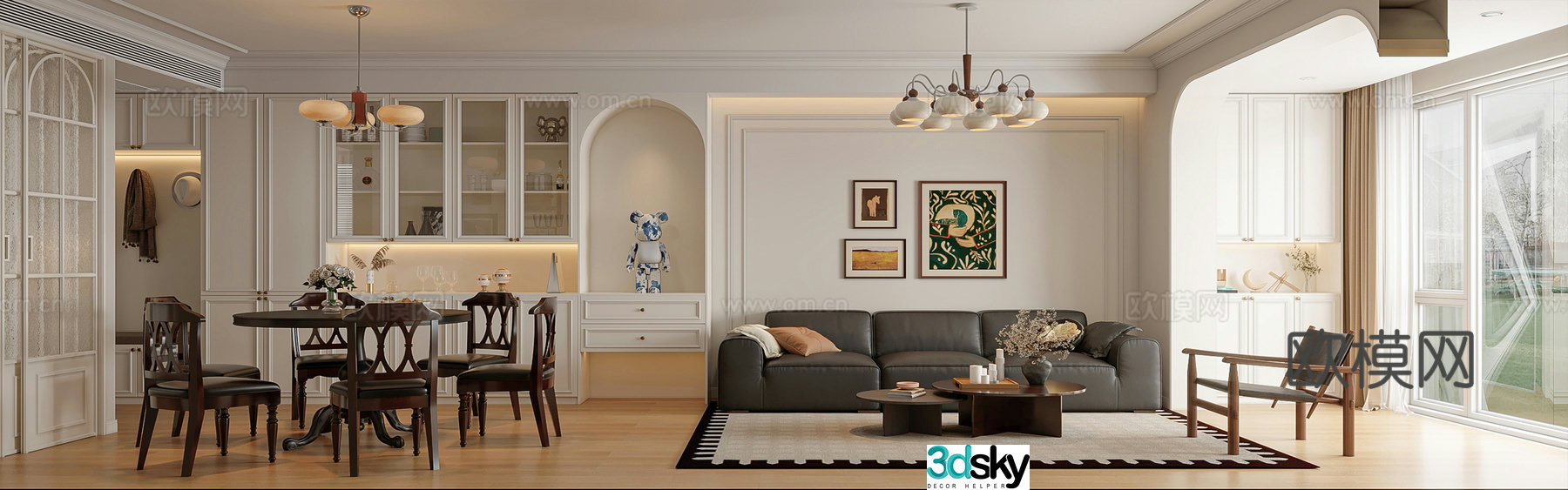 French retro style dining room 3d model