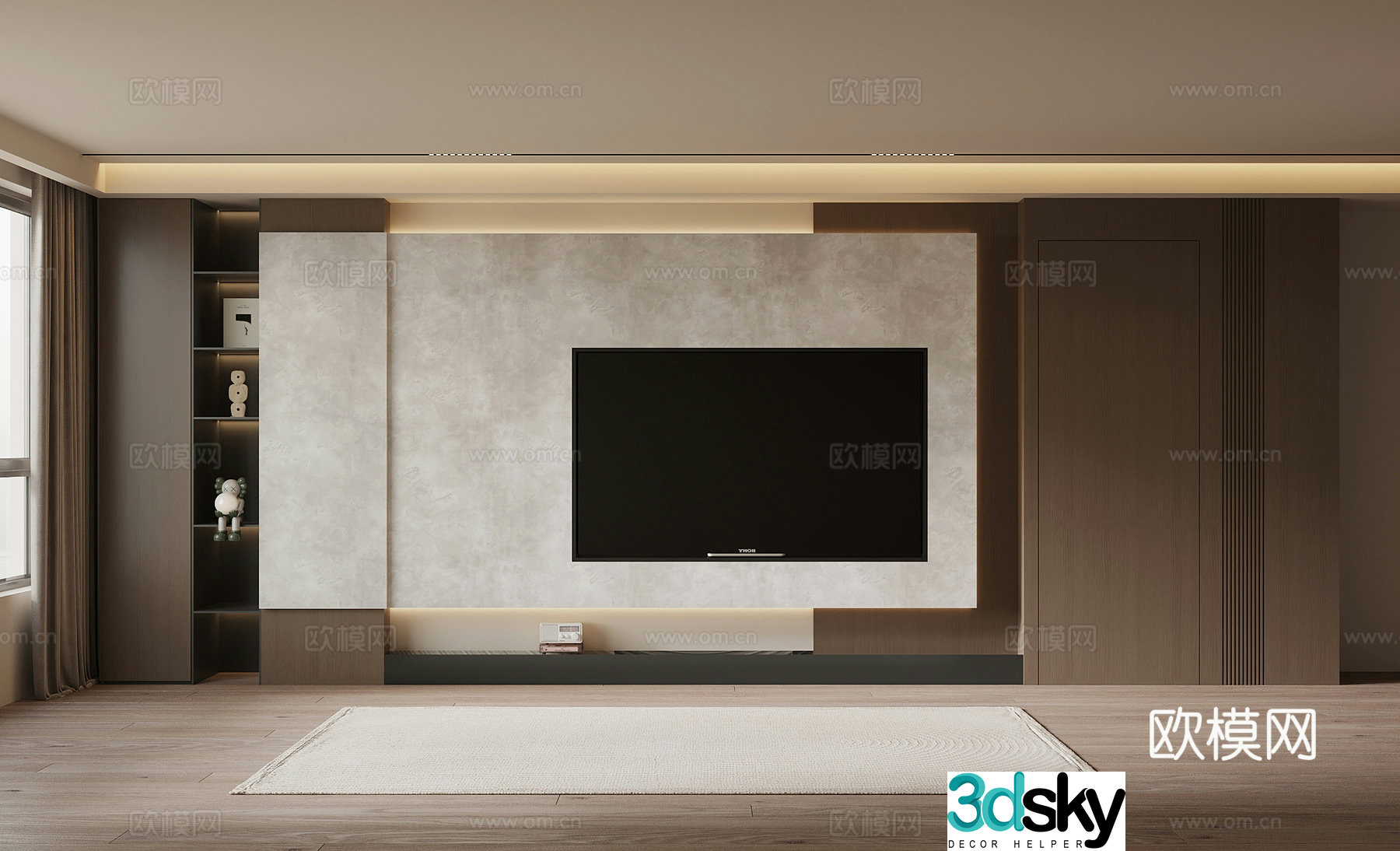 Italian minimalist TV background wall TV cabinet 3d model