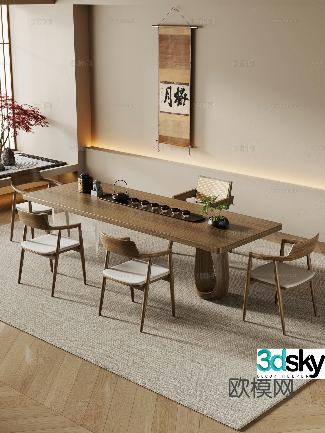 Creamy large plate table tea table and chair combination tea table tea table tea room tea table balcony tea table 3D model