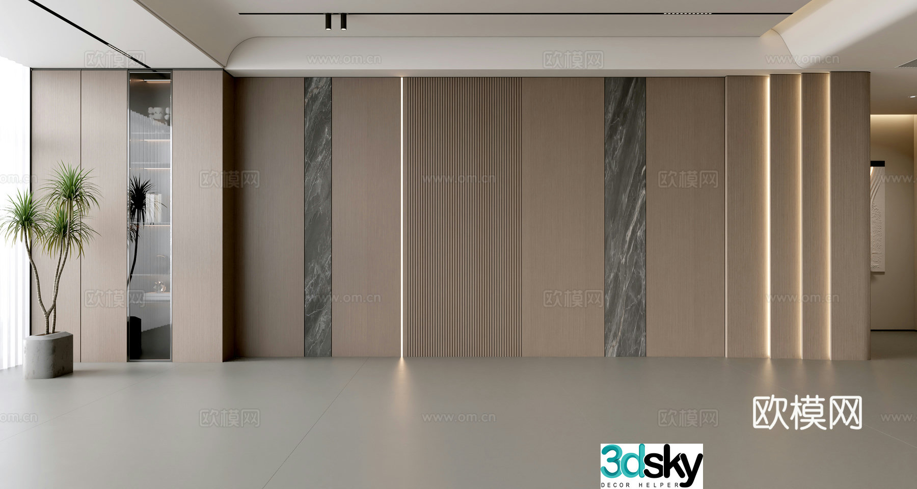 Modern simple sofa background wall modern ornament balcony cabinet living room cabinet wood veneer background wall 3d model