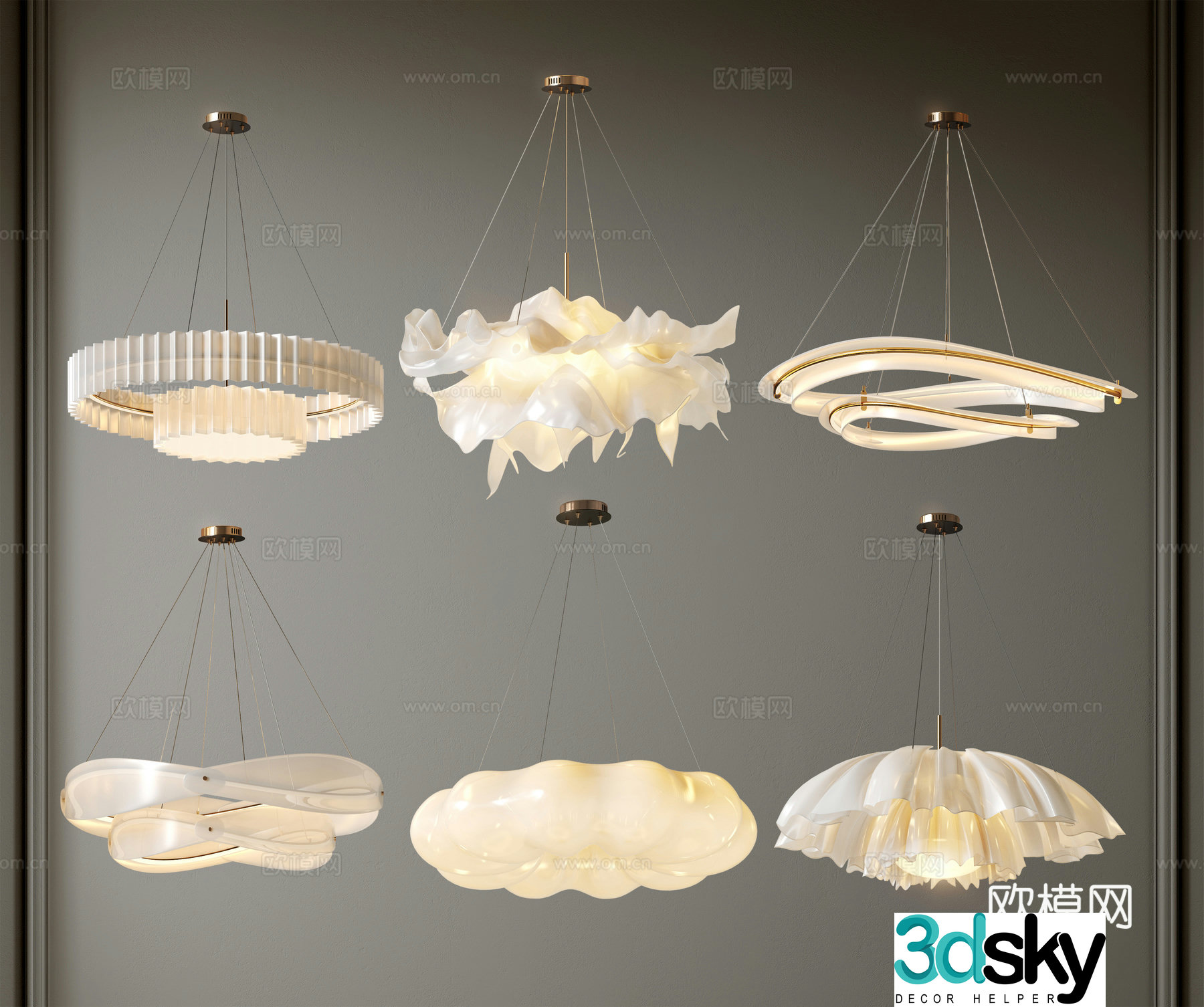 Modern cream style decorative lamp combination 3d model
