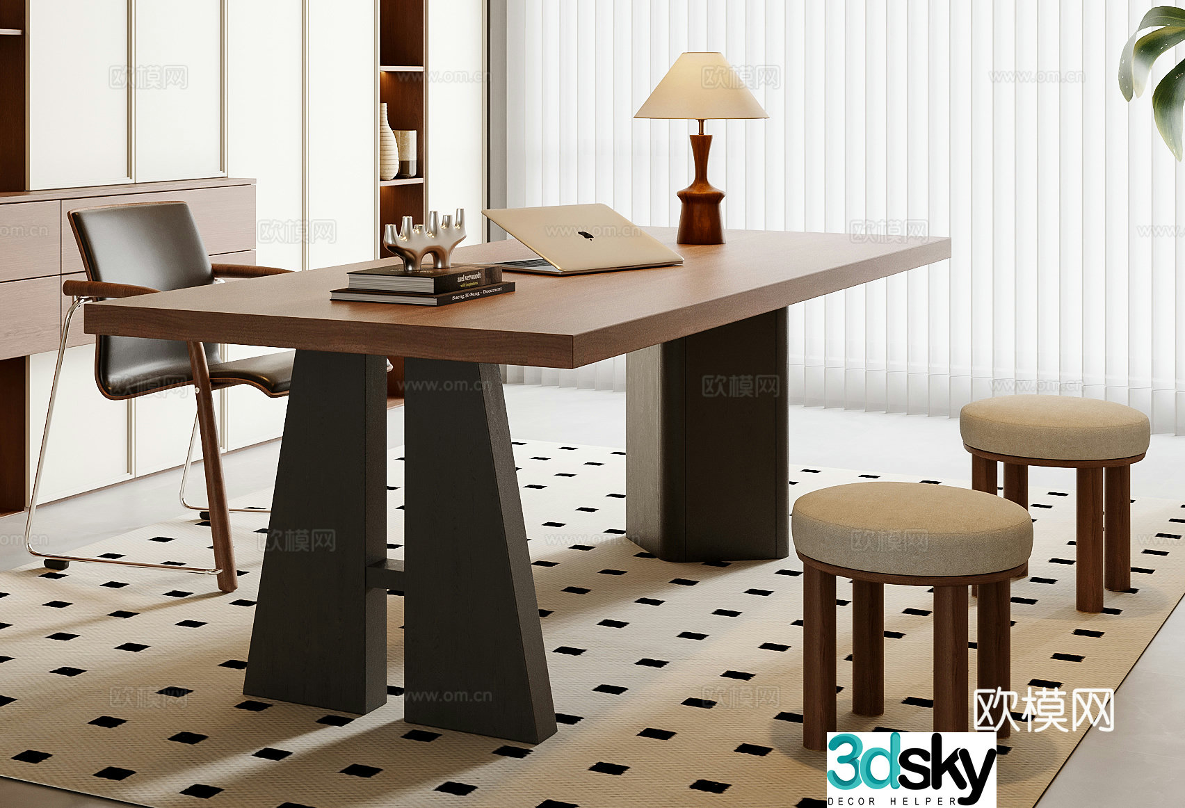 Medium style desk and chair combination 3D model