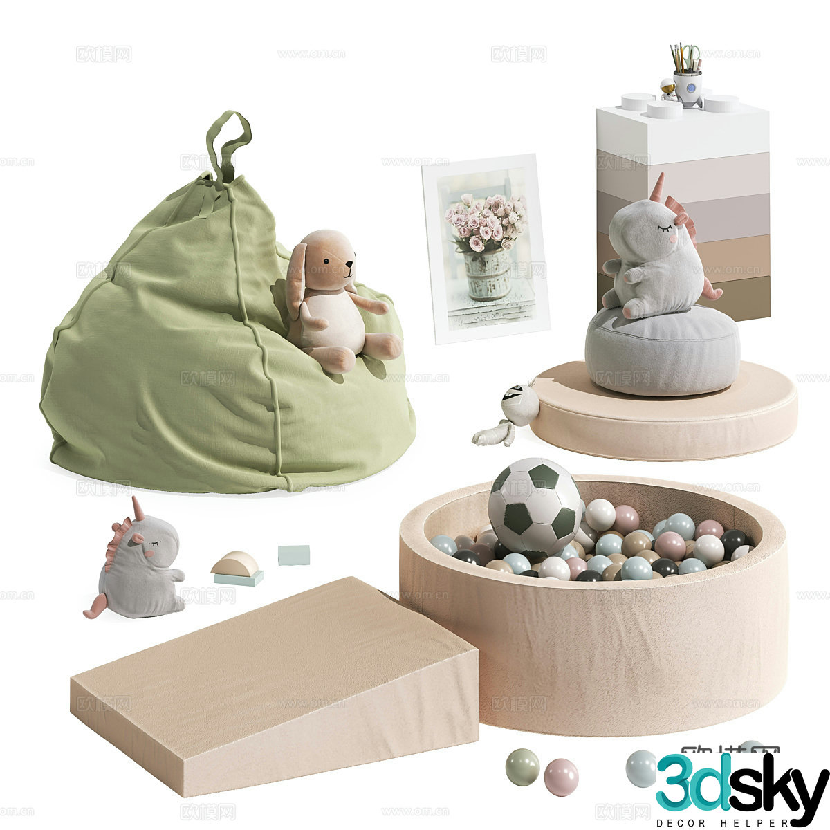 Modern cream style children’s toys 3d model