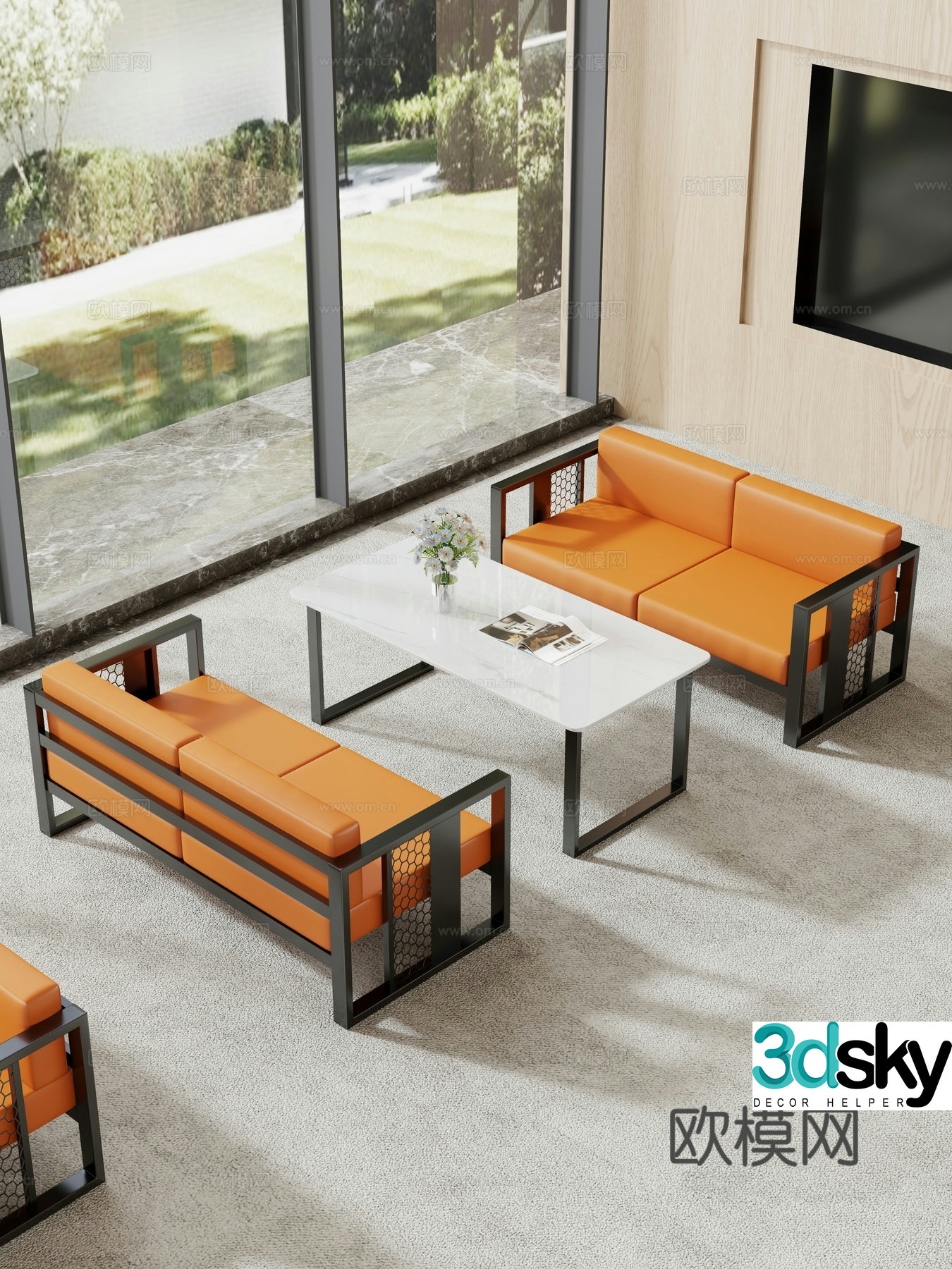 Commercial sofa combination two-person sofa sofa coffee table combination 3D model