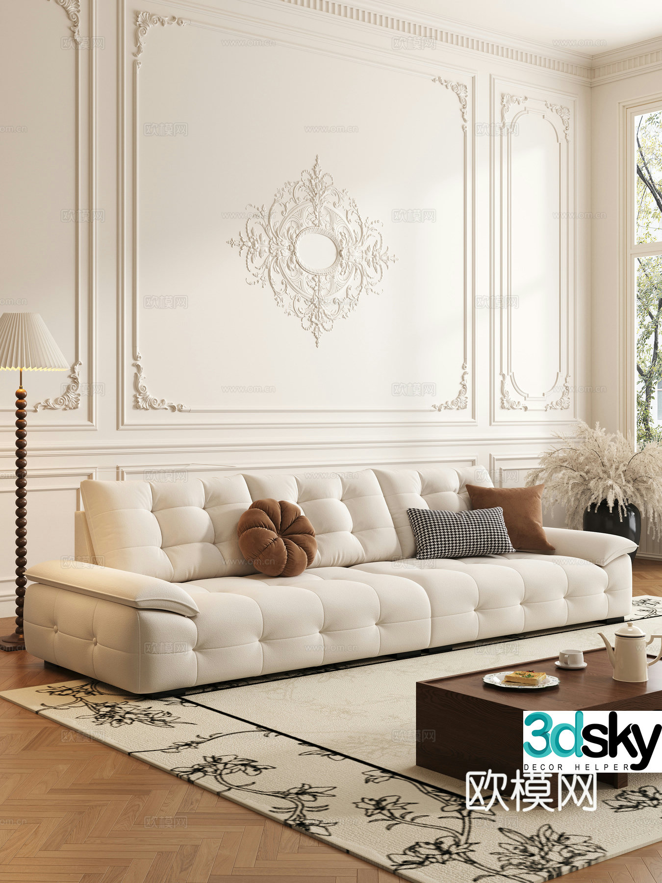 French cream style multiplayer sofa 3d model