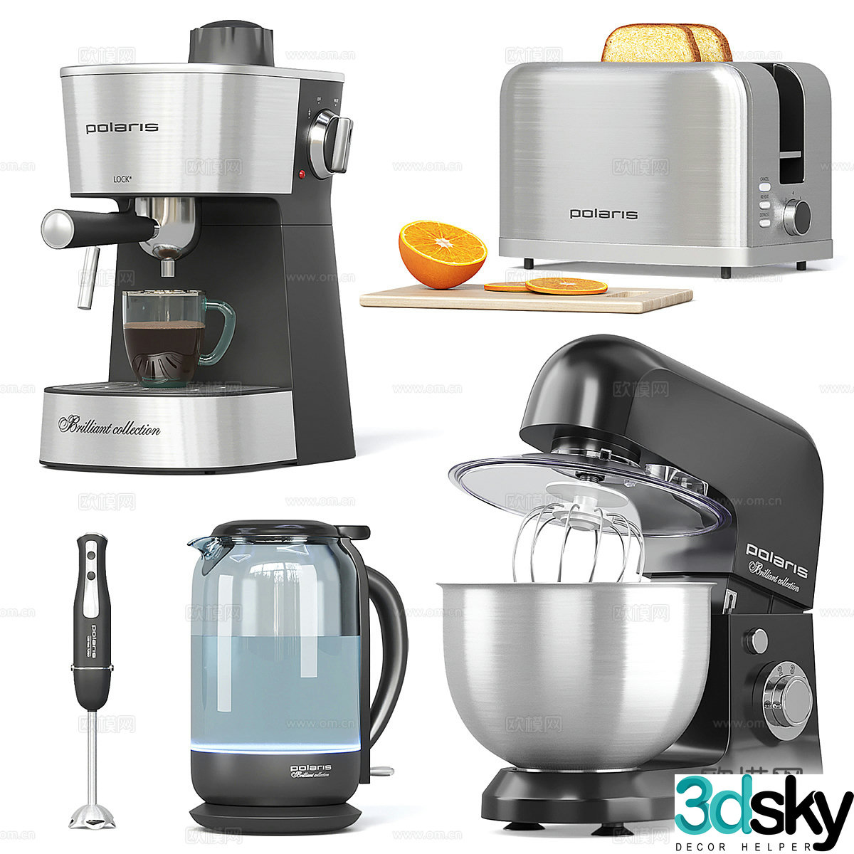 Kitchen appliances kettle coffee maker toaster blender 3d model