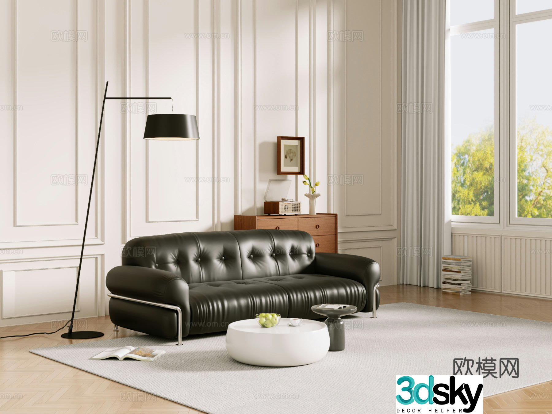 Middle-aged sofa combination coffee table carpet multi-person sofa 3D model